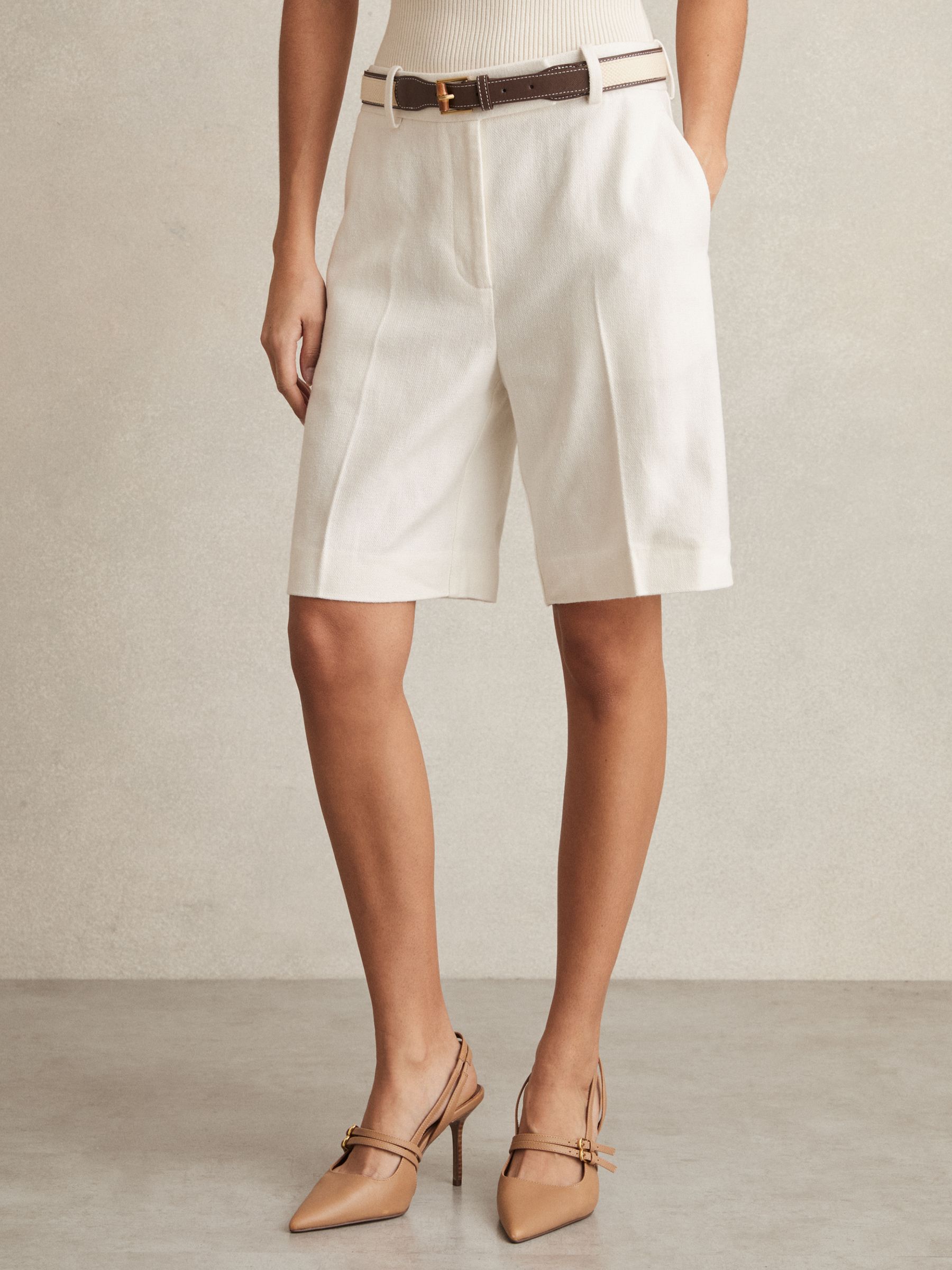 Petite Linen-Blend Bermuda Shorts in White - Image 3 of 7