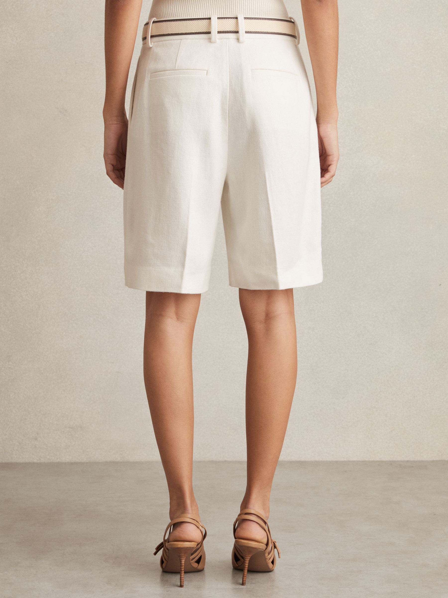 Petite Linen-Blend Bermuda Shorts in White - Image 5 of 7