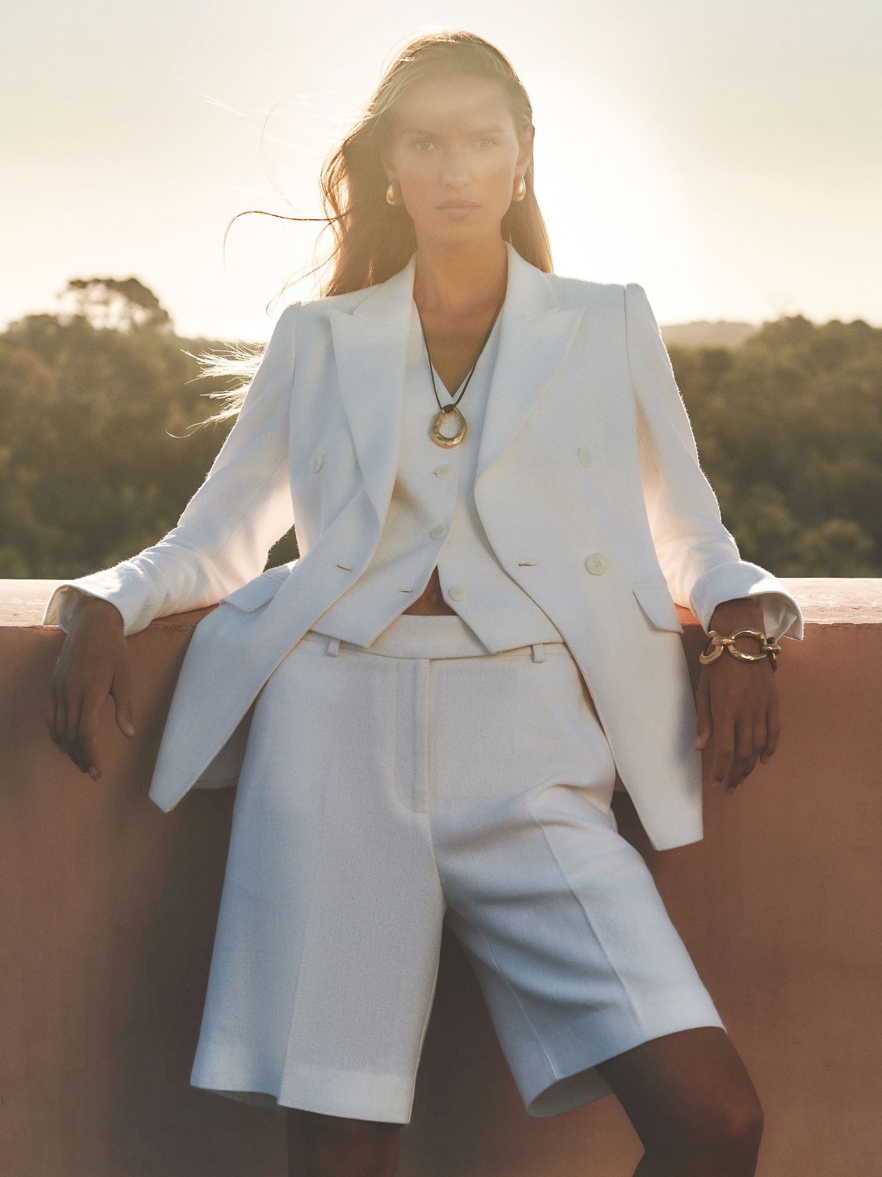 Linen-Blend Bermuda Shorts in White - Image 1 of 7