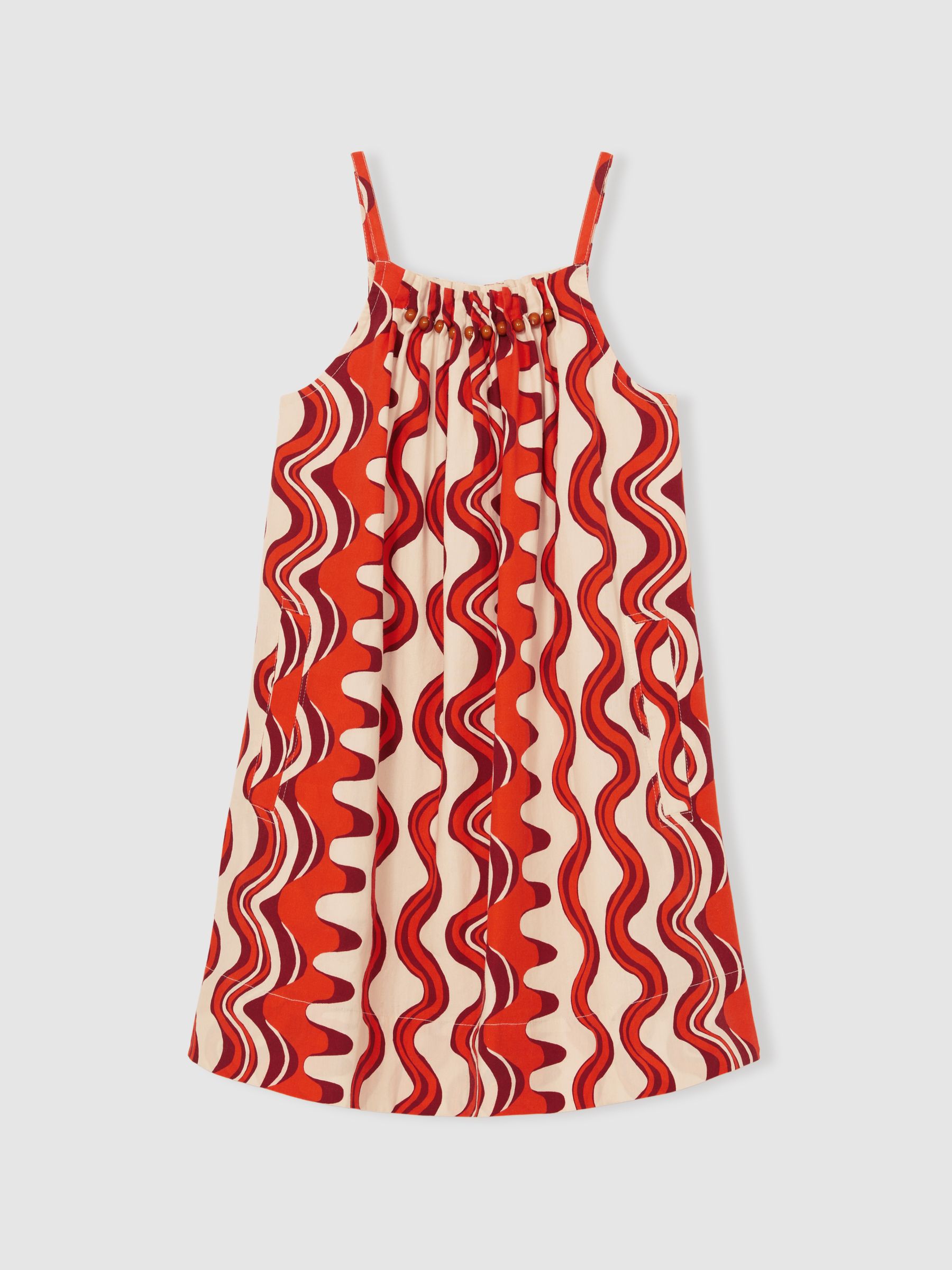 13-14 yrs Cotton Bead-Detail Printed Dress in Red - Image 1 of 4
