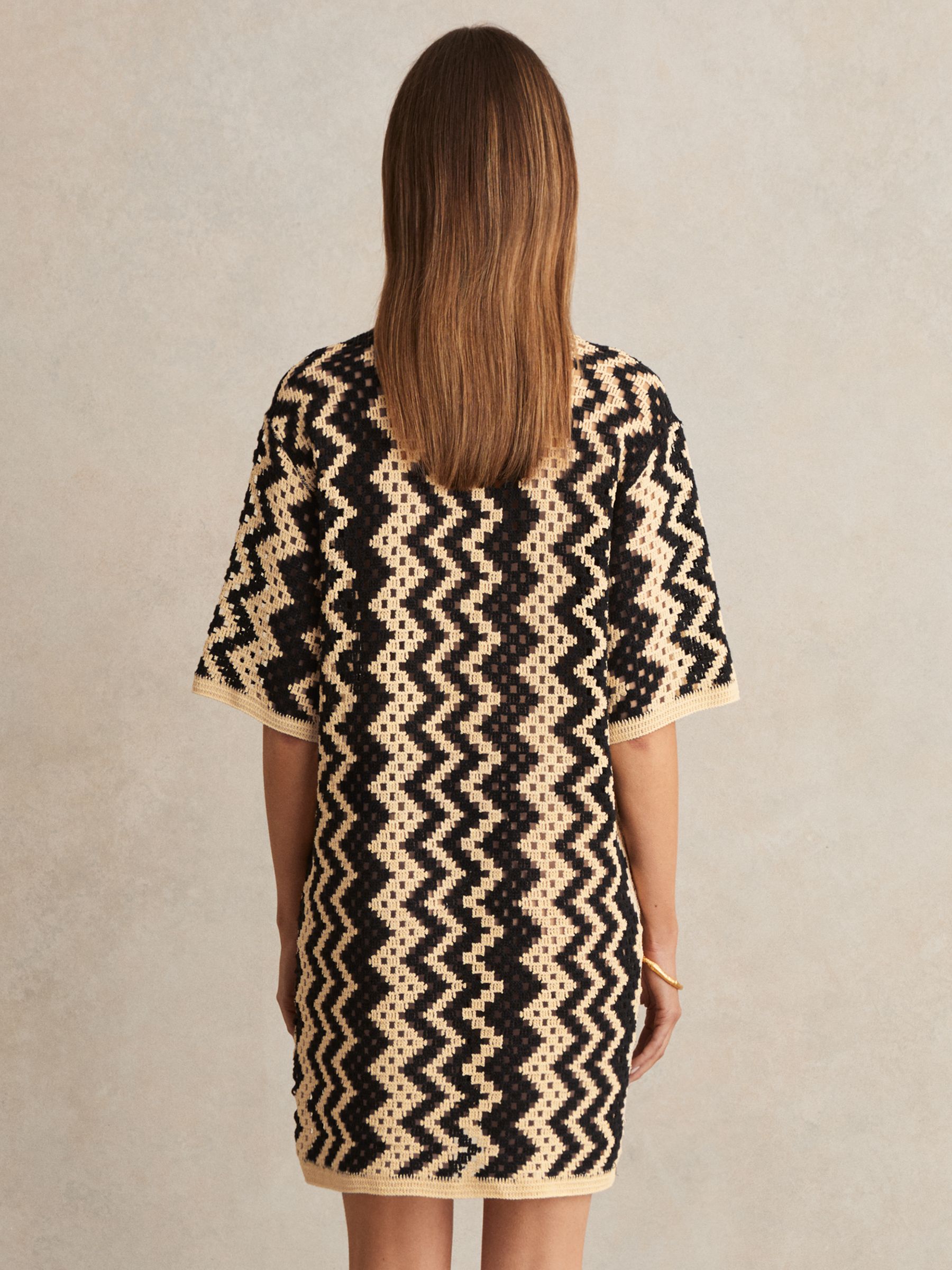 Cotton Blend Patterned Crochet Dress in Black/Cream - Image 4 of 5