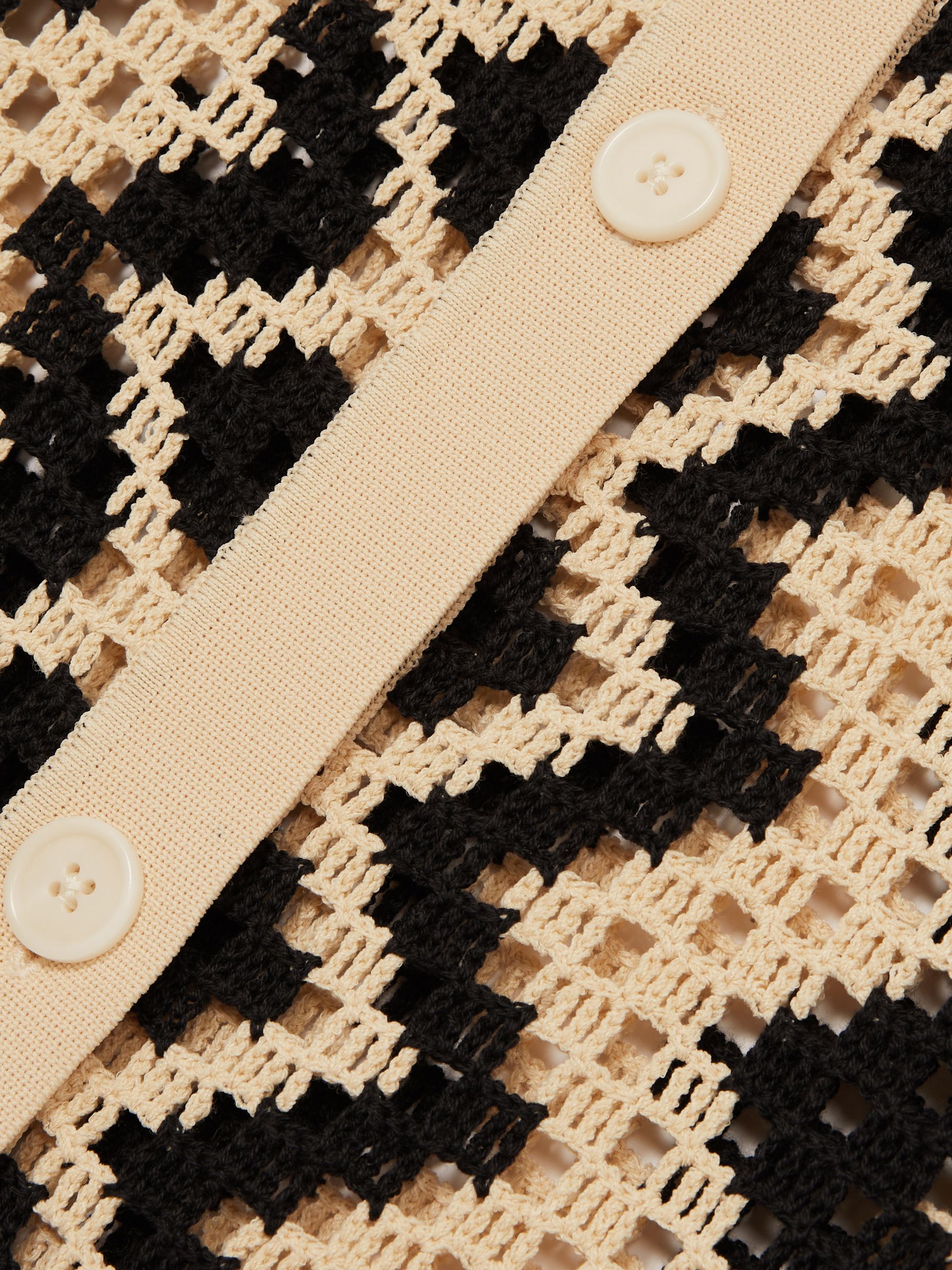 Cotton Blend Patterned Crochet Dress in Black/Cream - image 3