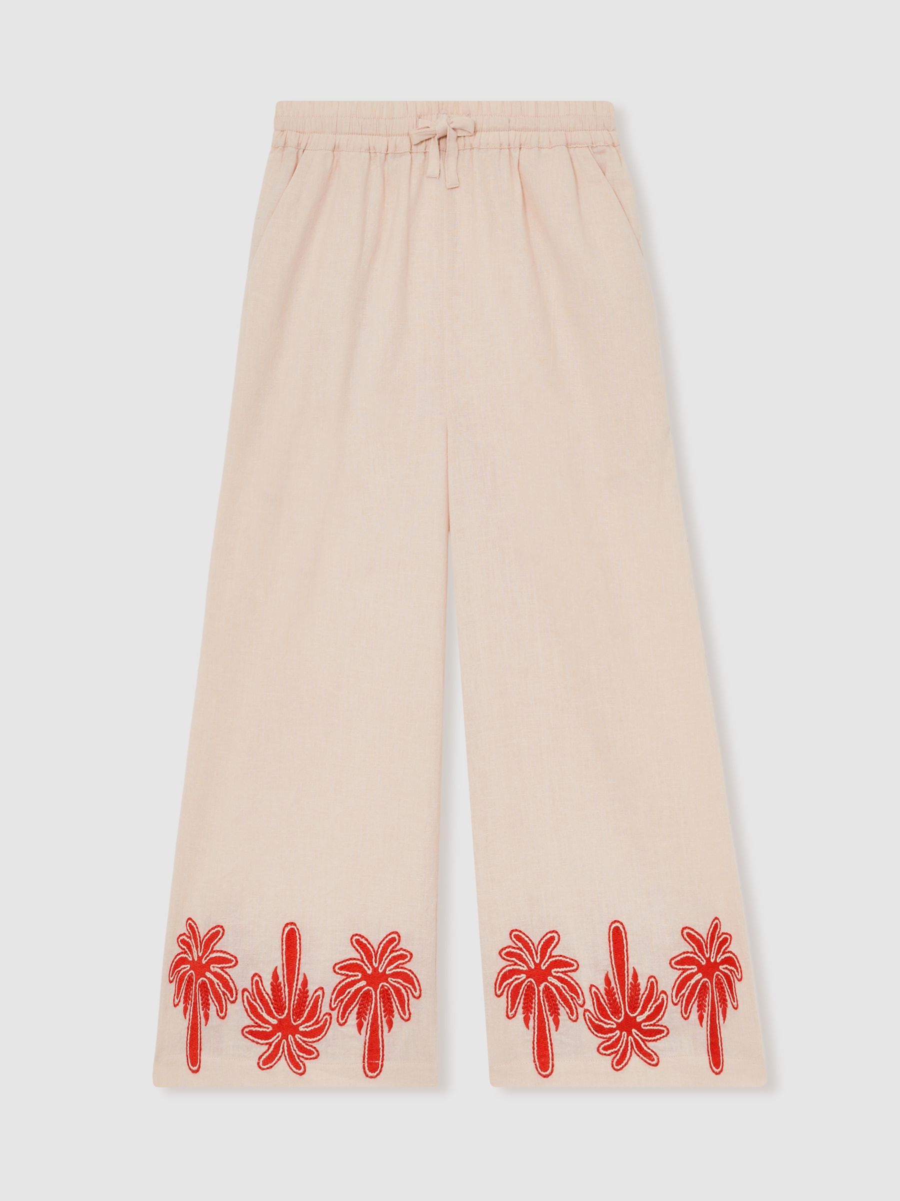 Cotton Linen Palm Embroidery Trousers in Stone - Image 2 of 4