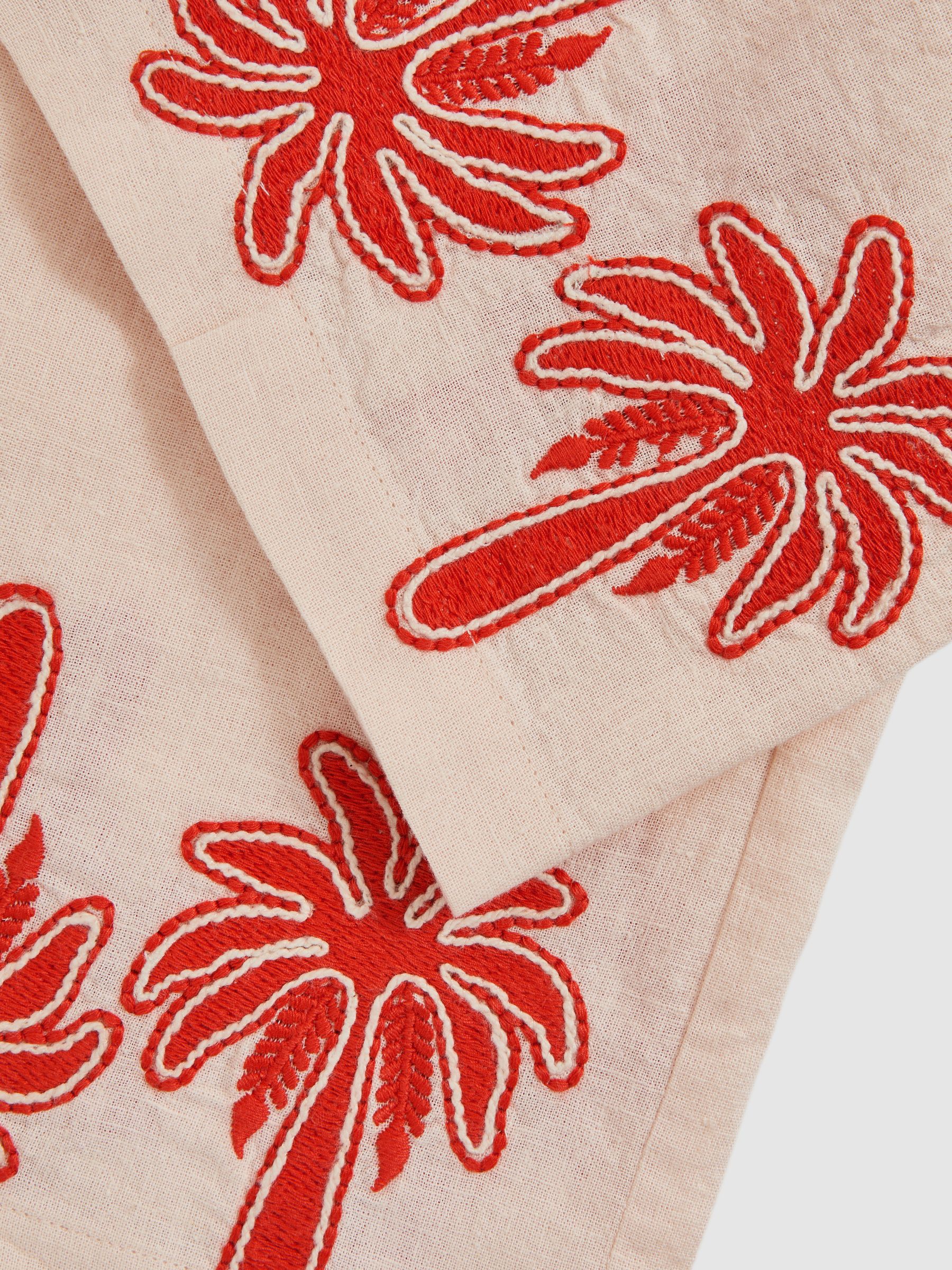 Cotton Linen Palm Embroidery Trousers in Stone - Image 4 of 4