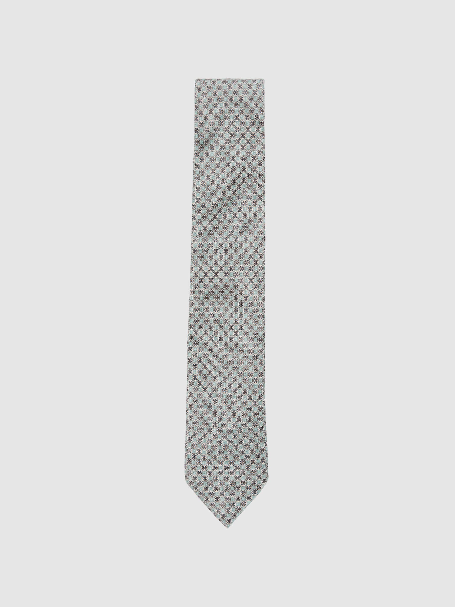 Silk Medallion-Print Tie in Soft Sage - Image 1 of 4