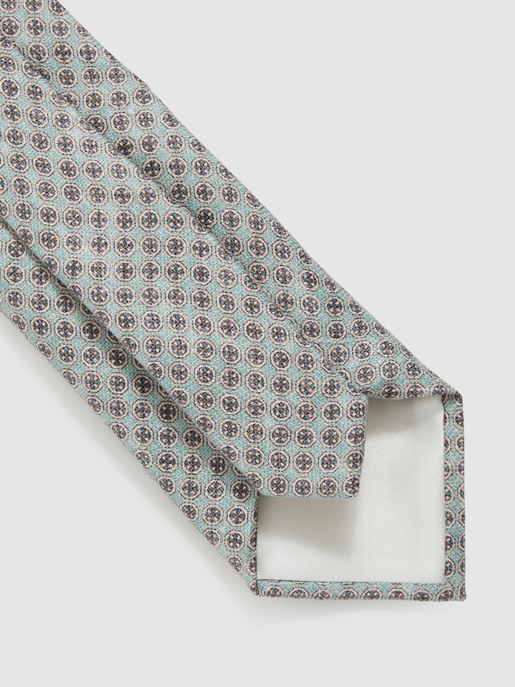 Silk Medallion-Print Tie in Soft Sage - image 3