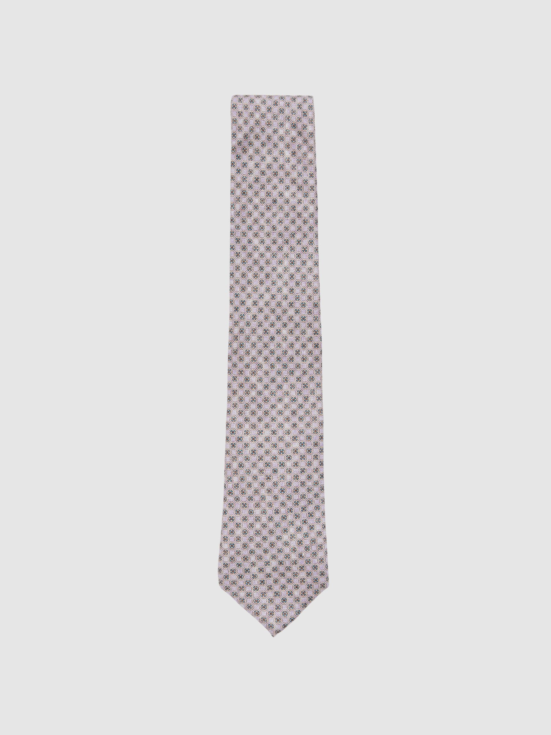 Silk Medallion-Print Tie in Soft Pink - Image 1 of 5