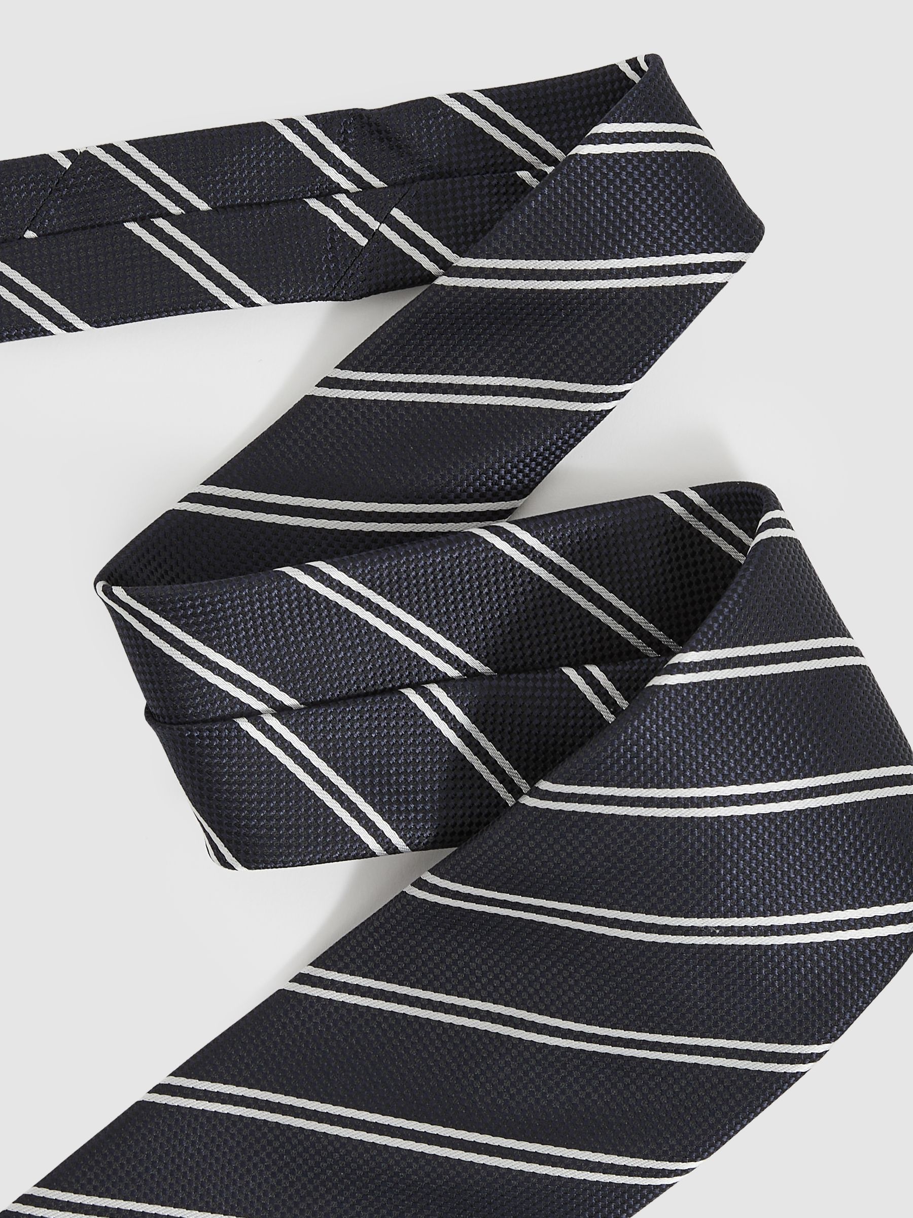 Silk Blend Stripe Tie in Navy - Image 2 of 4