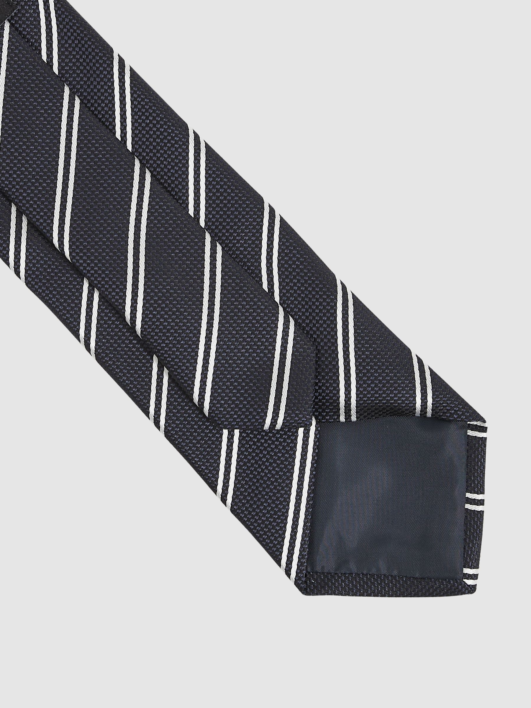 Silk Blend Stripe Tie in Navy - Image 3 of 4