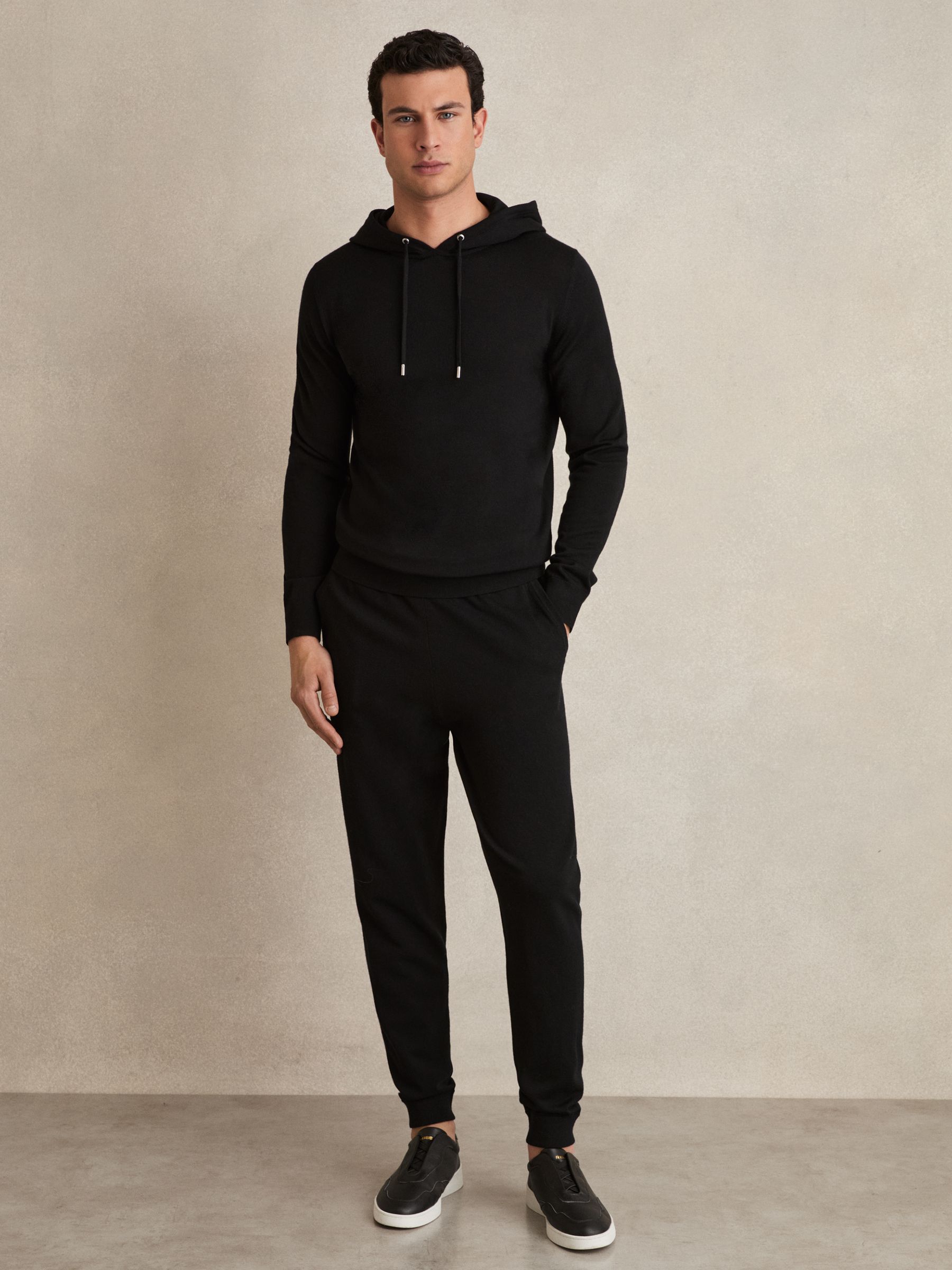 Merino Wool Drawstring Hoodie in Black - Image 1 of 5