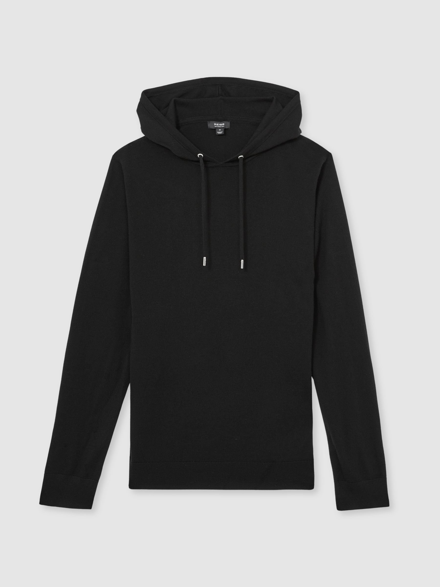 Merino Wool Drawstring Hoodie in Black - Image 2 of 5