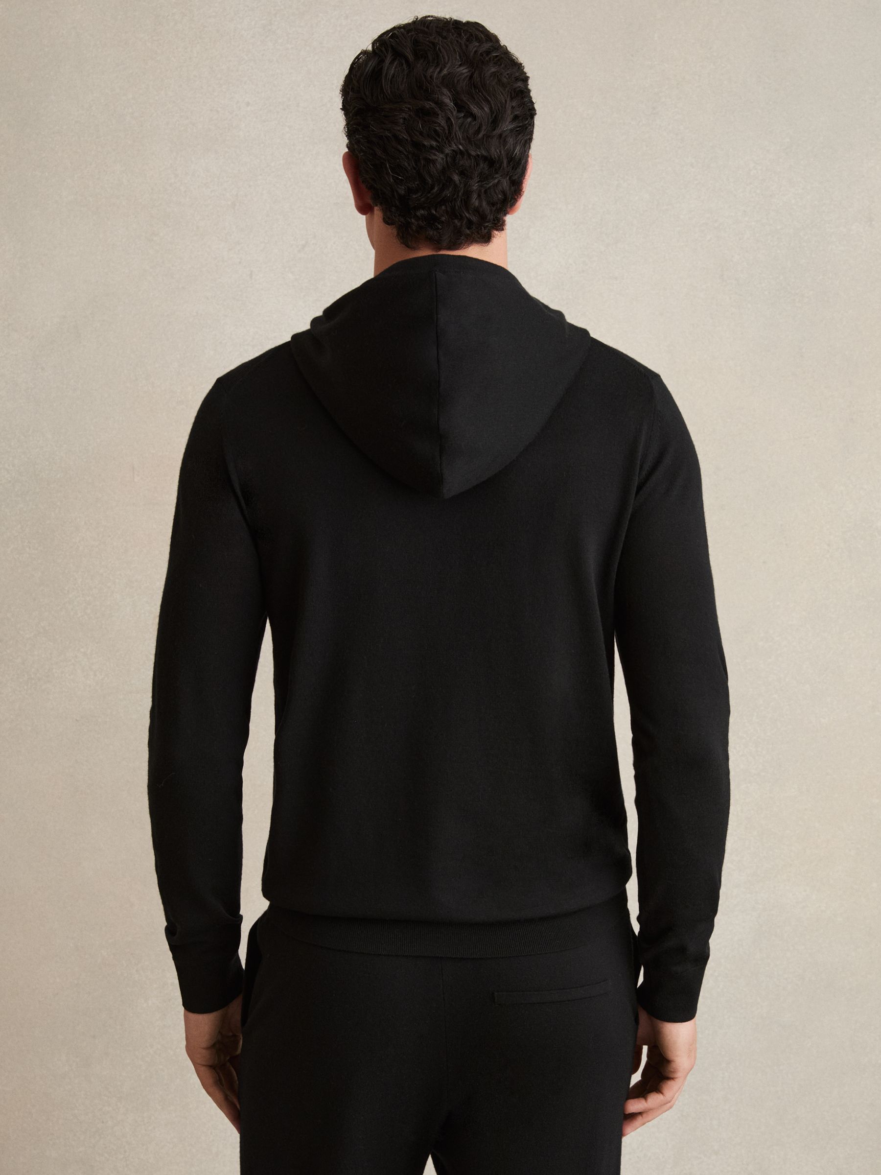 Merino Wool Drawstring Hoodie in Black - Image 4 of 5
