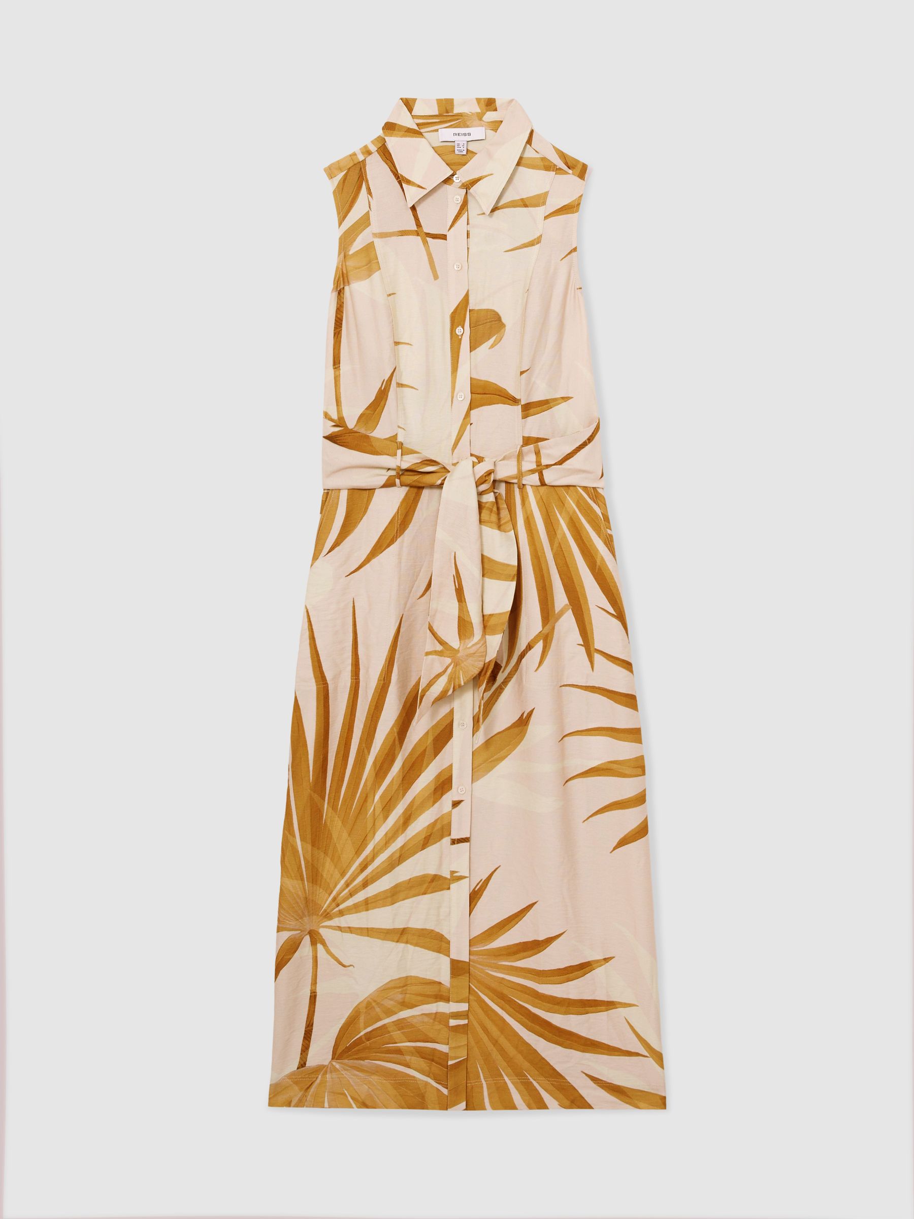 Petite Palm-Print Sleeveless Shirt Dress in Neutral - image 1