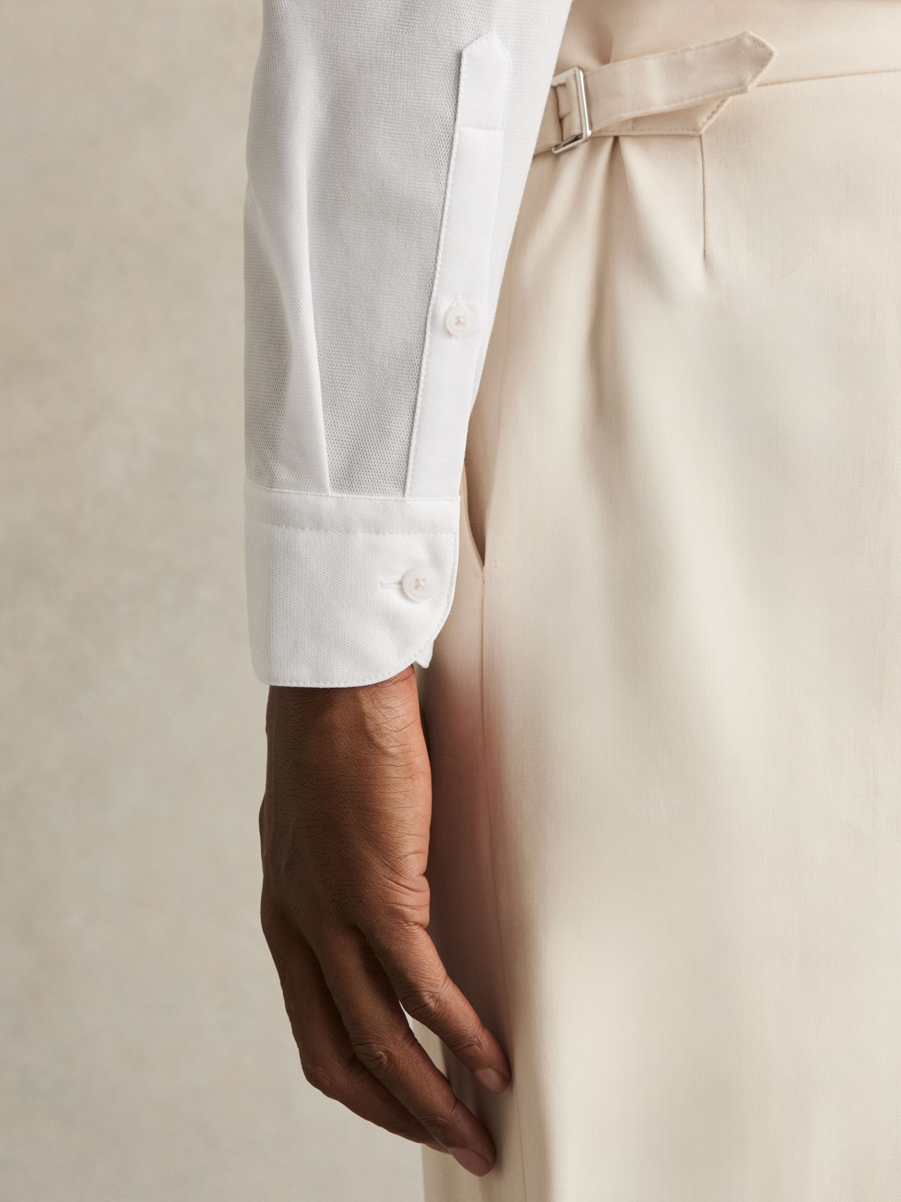 Cotton-Blend Jersey Cutaway-Collar Shirt in White - Image 5 of 7
