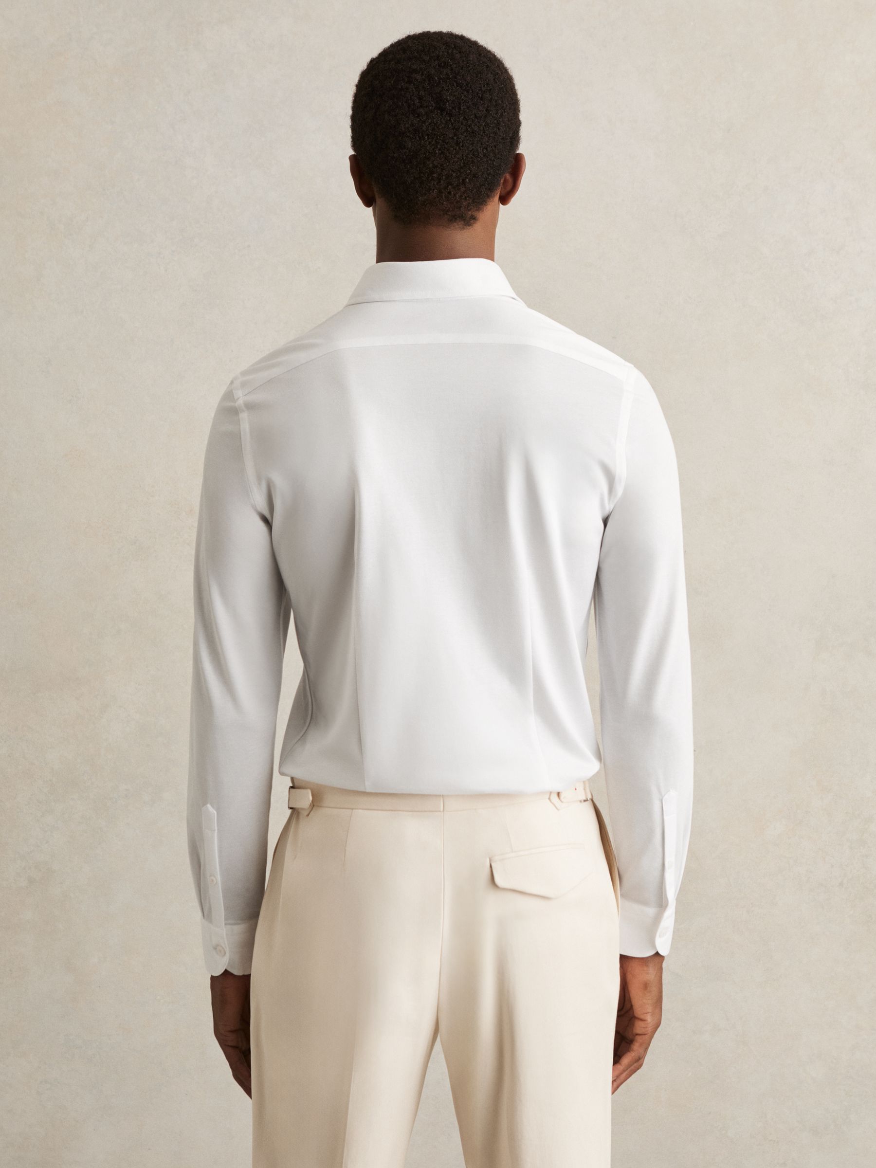 Cotton-Blend Jersey Cutaway-Collar Shirt in White - Image 6 of 7