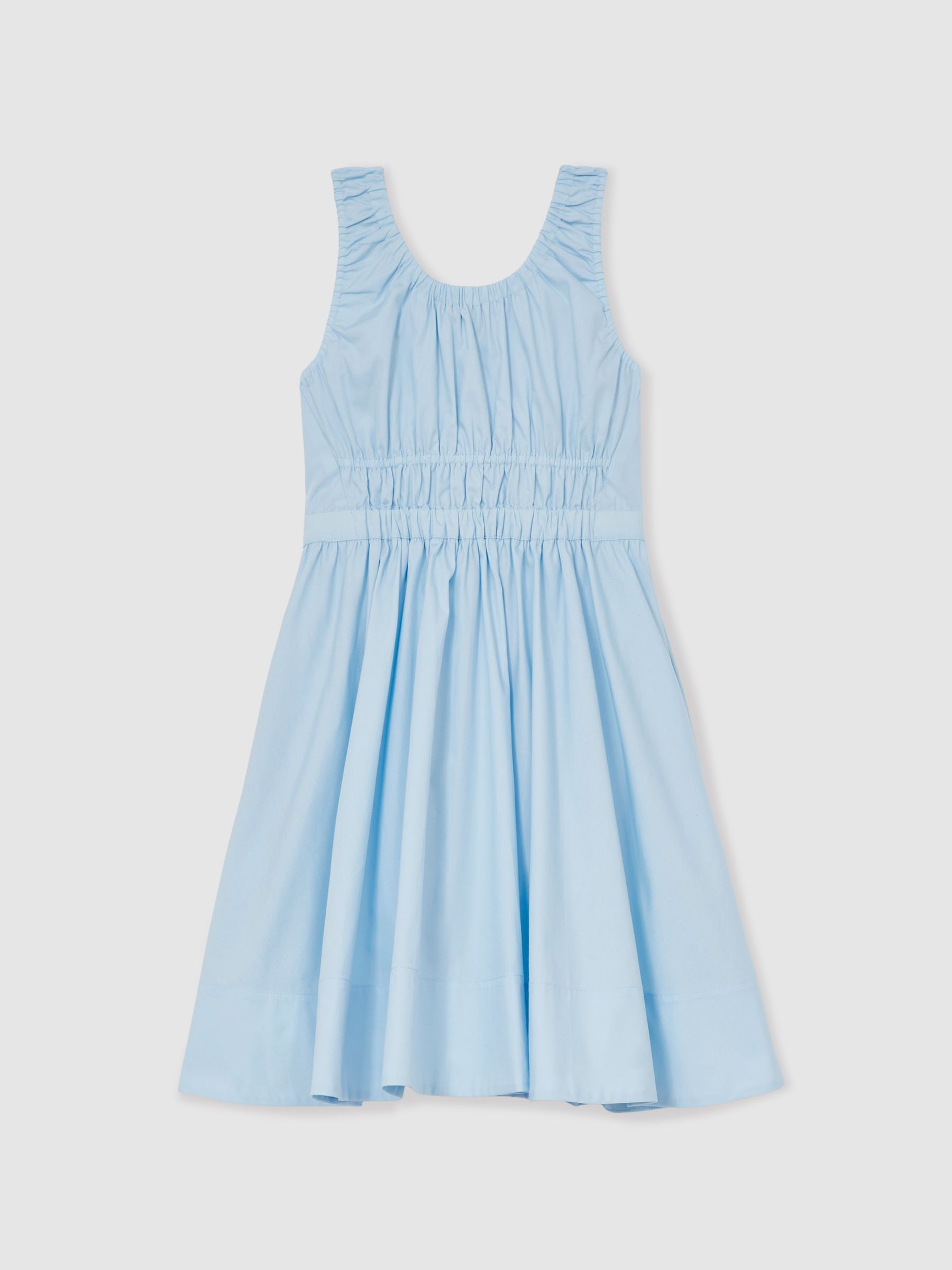 4-9 yrs Cotton Shirred Sleeveless Dress in Blue - Image 2 of 4