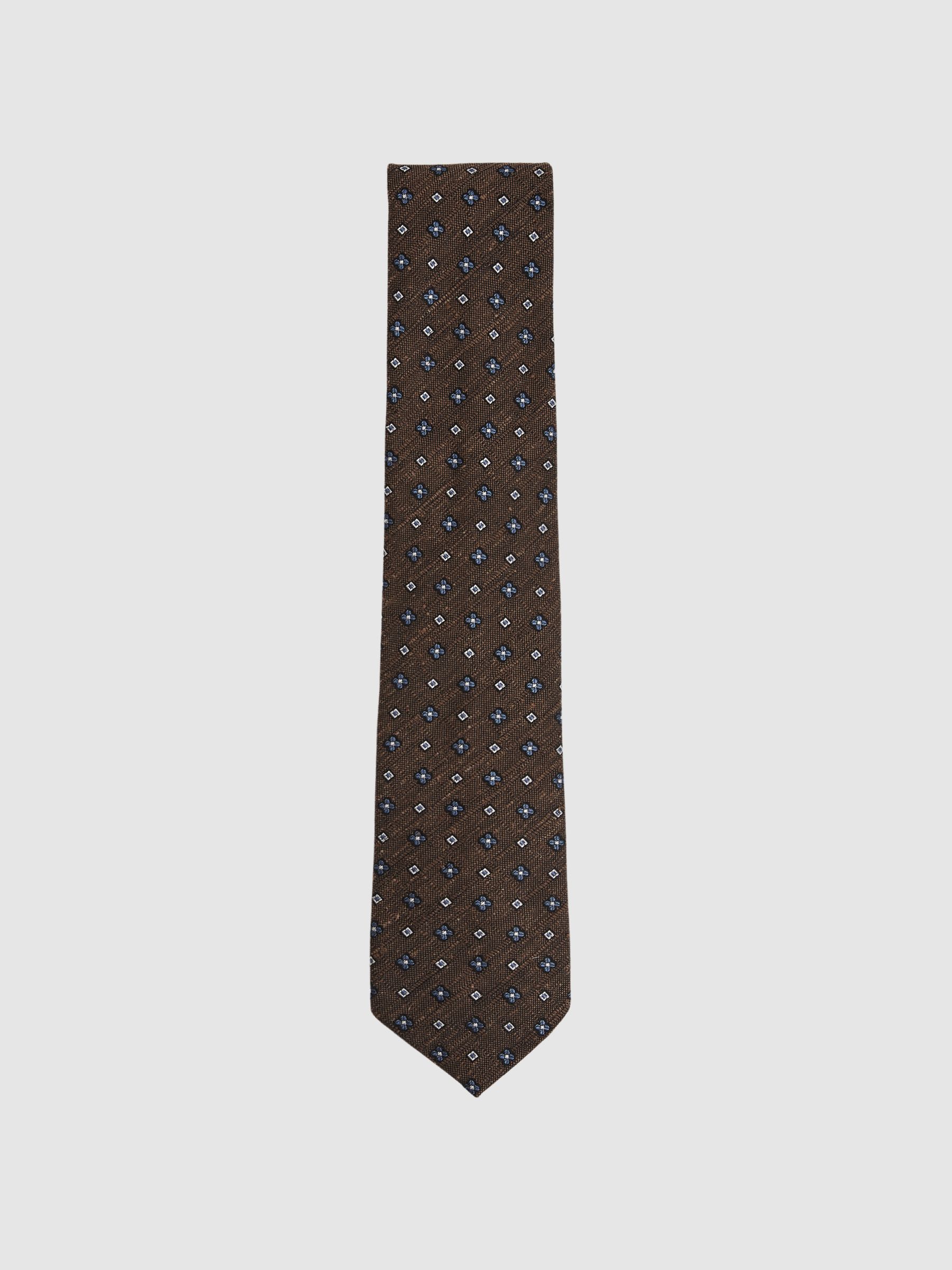 Silk-Blend Mini-Floral Tie in Tobacco Brown - Image 2 of 6