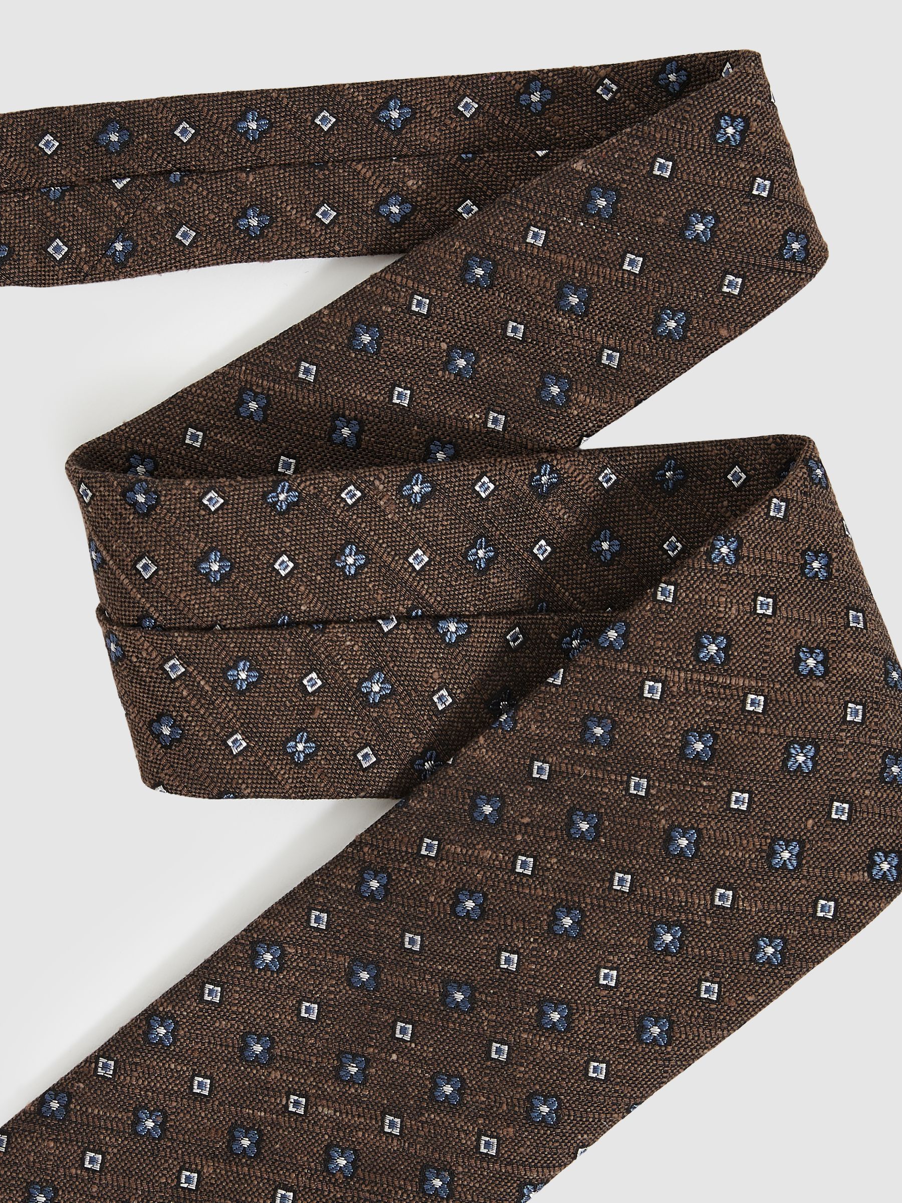 Silk-Blend Mini-Floral Tie in Tobacco Brown - Image 3 of 6