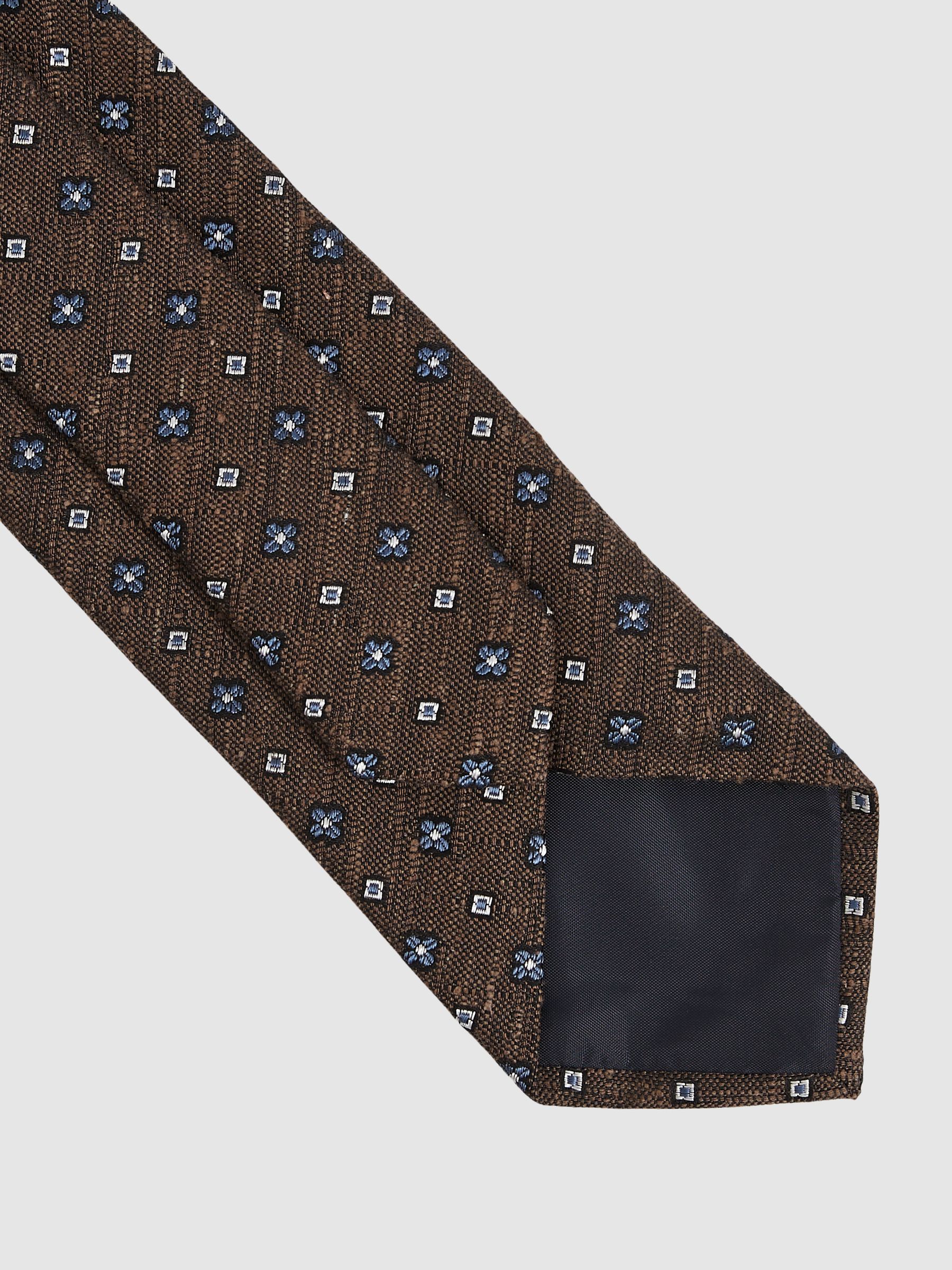 Silk-Blend Mini-Floral Tie in Tobacco Brown - Image 4 of 6