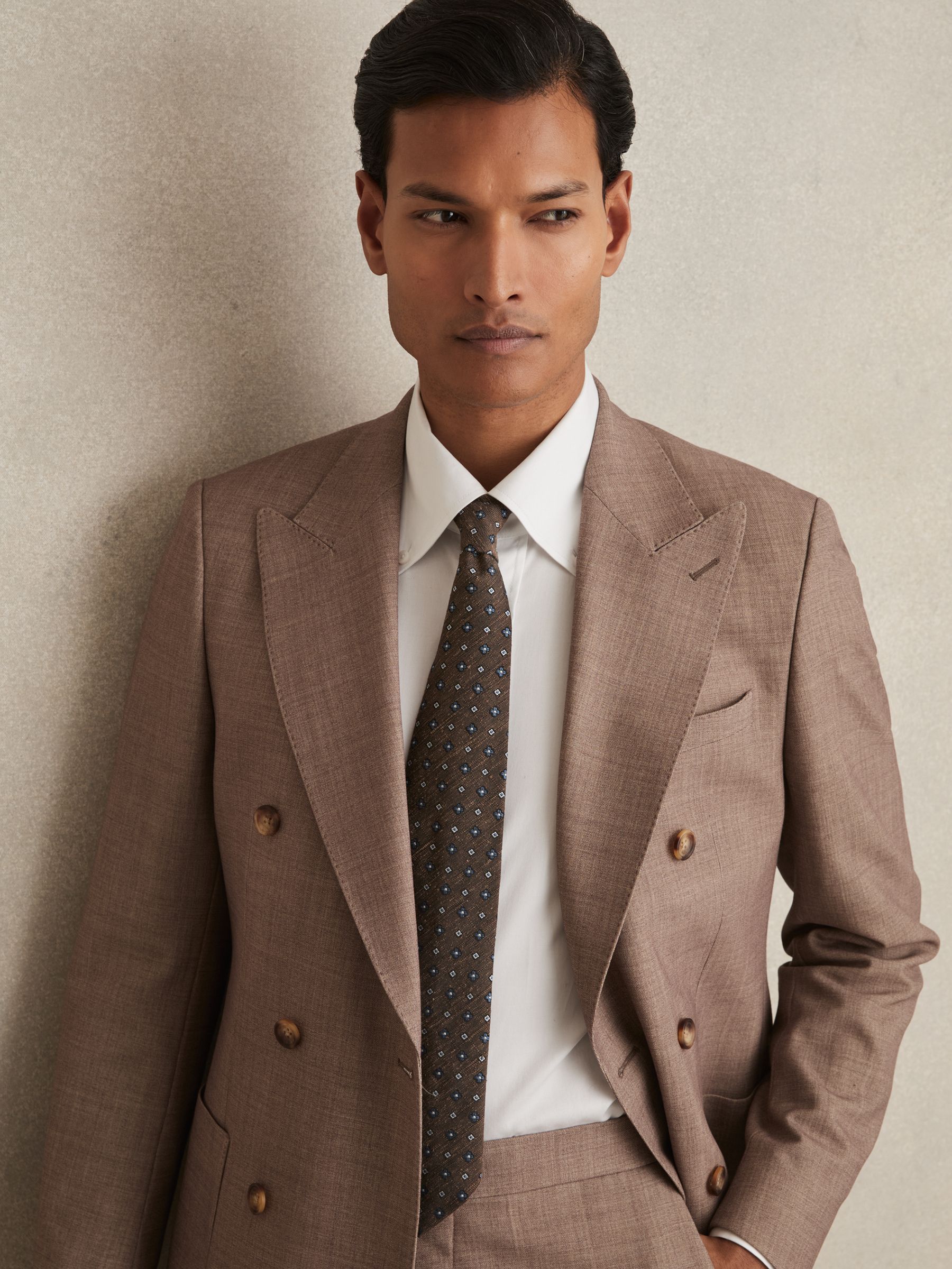 Silk-Blend Mini-Floral Tie in Tobacco Brown - Image 5 of 6