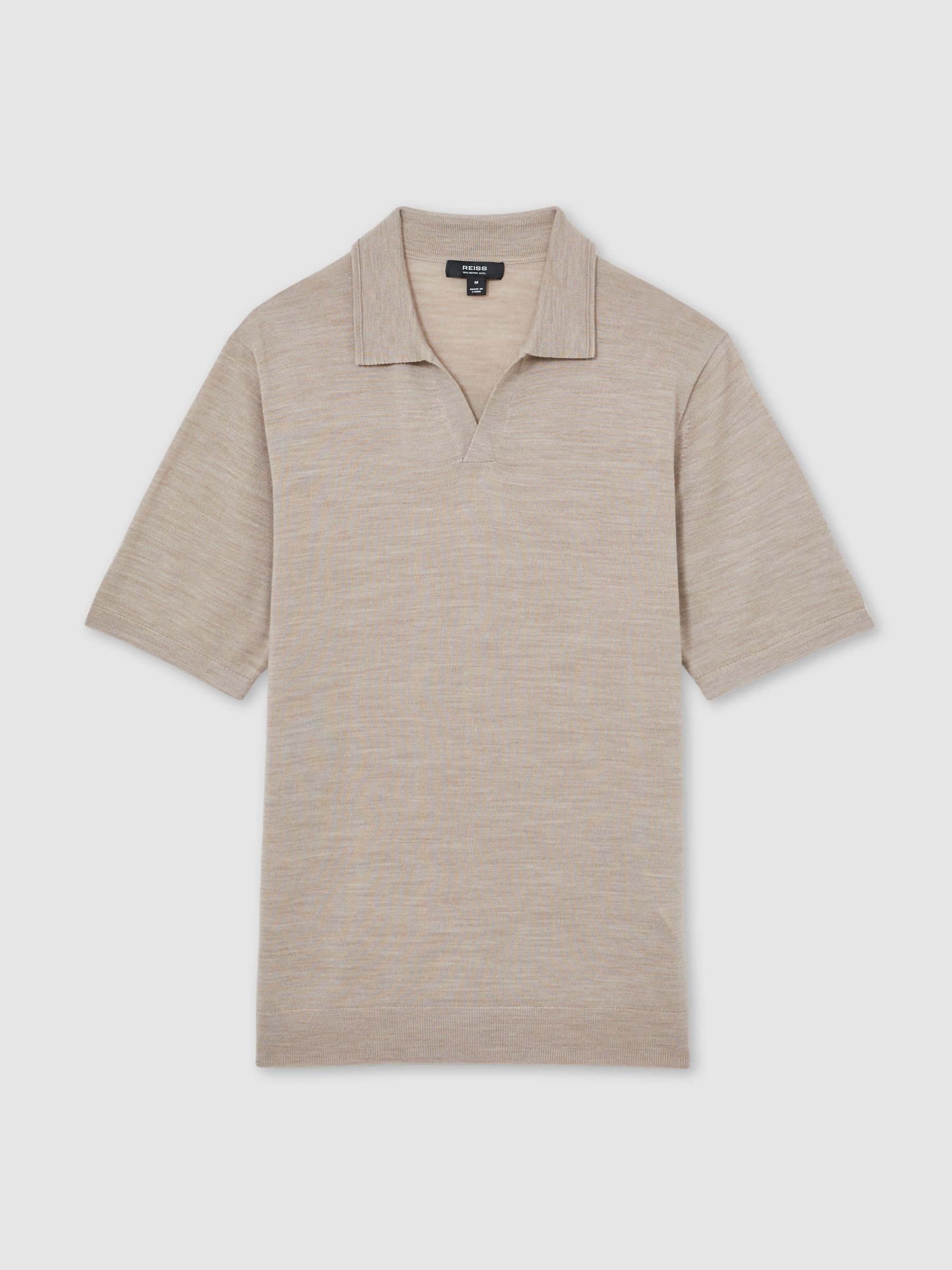 Wool Open-Collar Polo Shirt in Wheat Melange - image 1