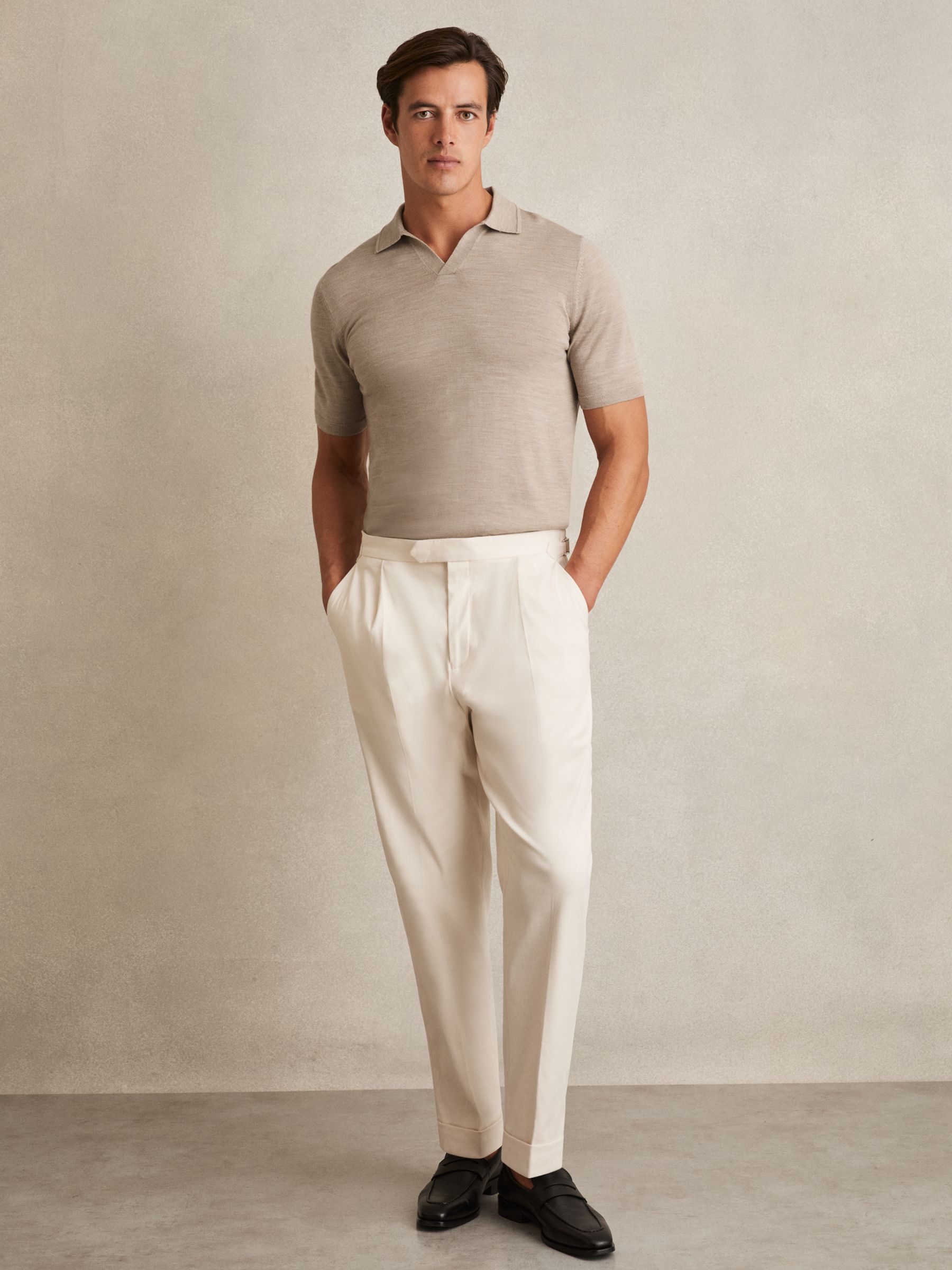 Wool Open-Collar Polo Shirt in Wheat Melange - image 3
