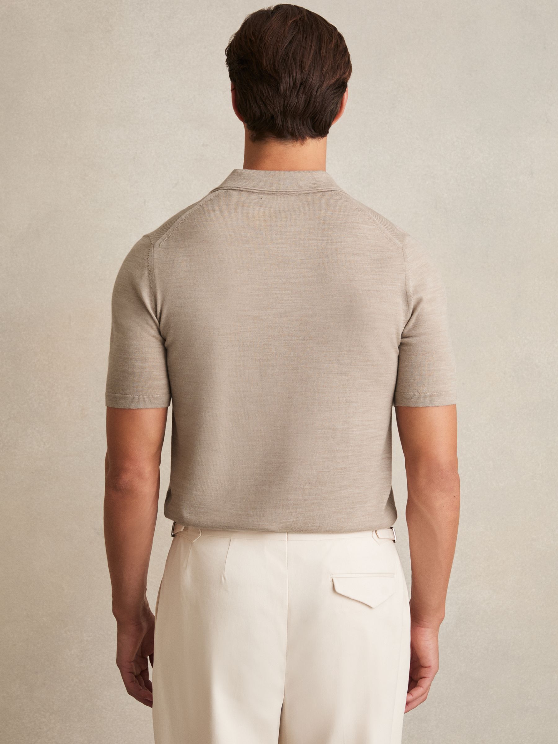 Wool Open-Collar Polo Shirt in Wheat Melange - image 5