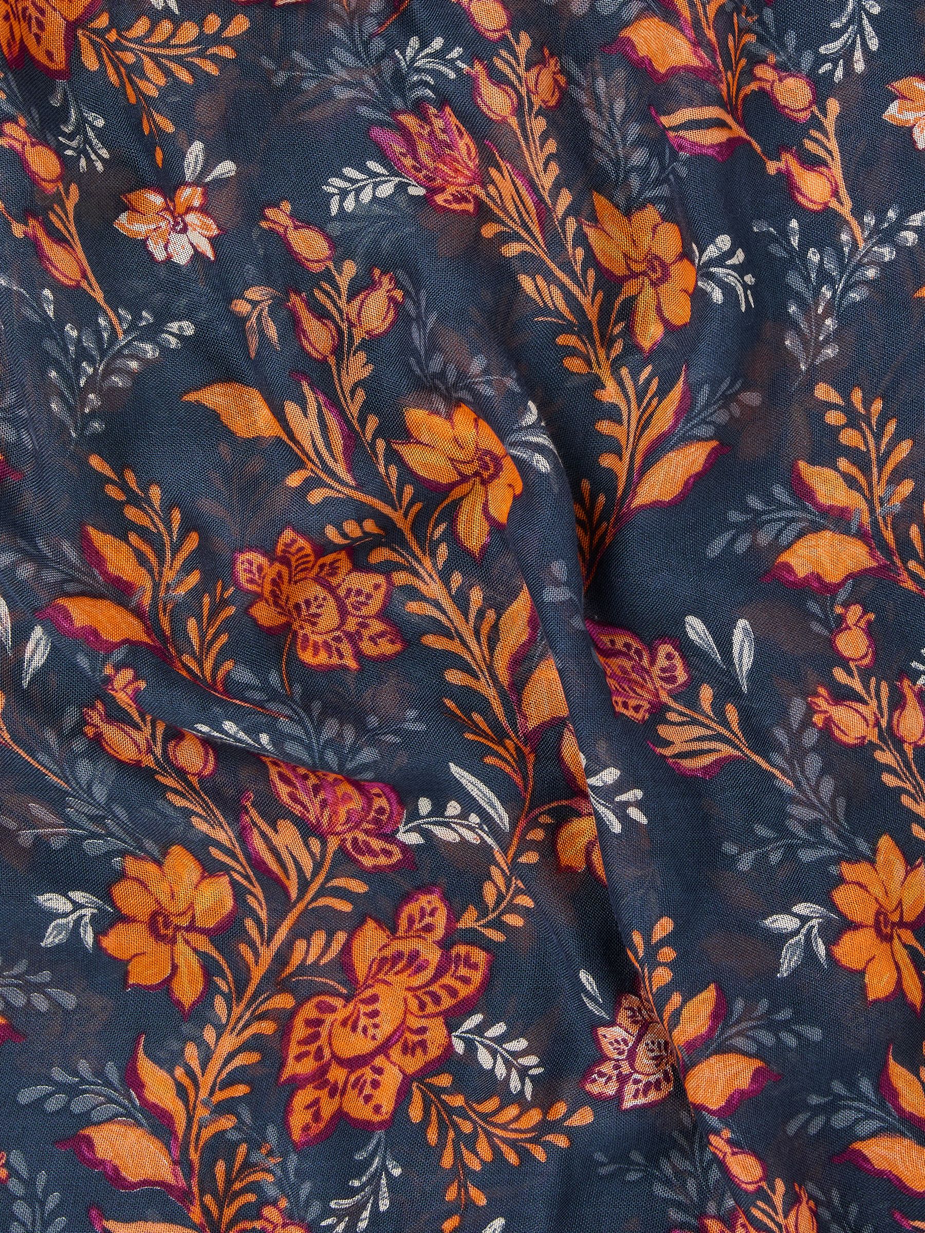 Navy Folk Floral Printed Lightweight Scarf - Image 2 of 2