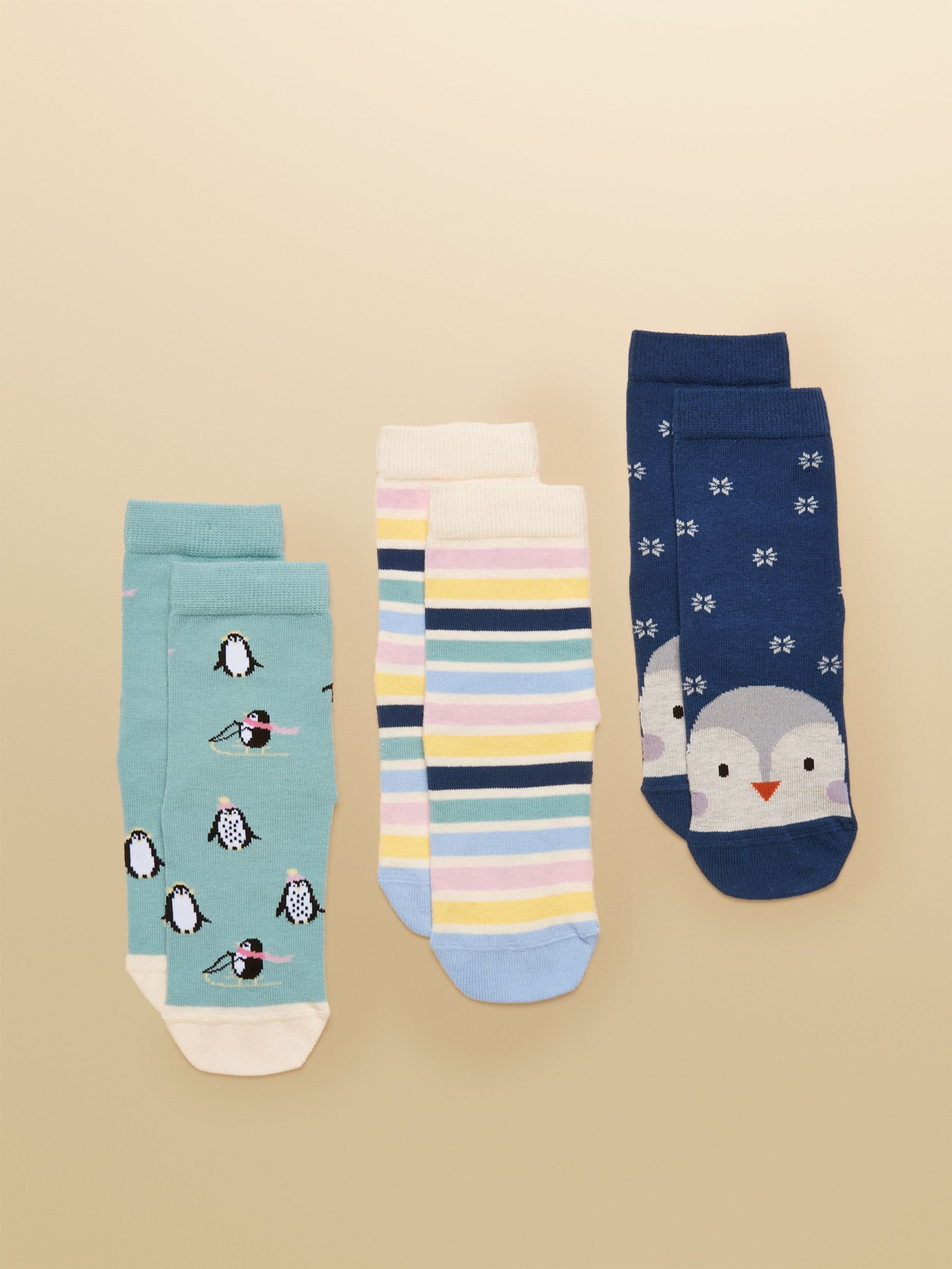 Kids' Neat Feet Navy Penguin Socks 3 Pack - Image 1 of 3