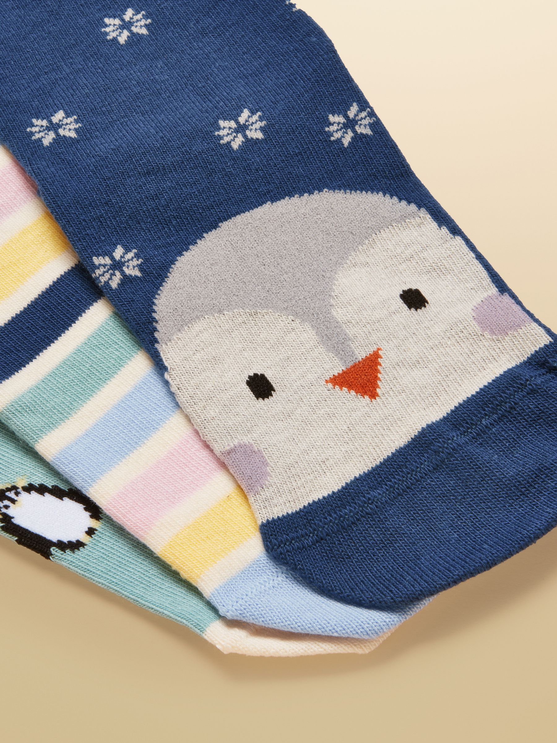 Kids' Neat Feet Navy Penguin Socks 3 Pack - Image 2 of 3