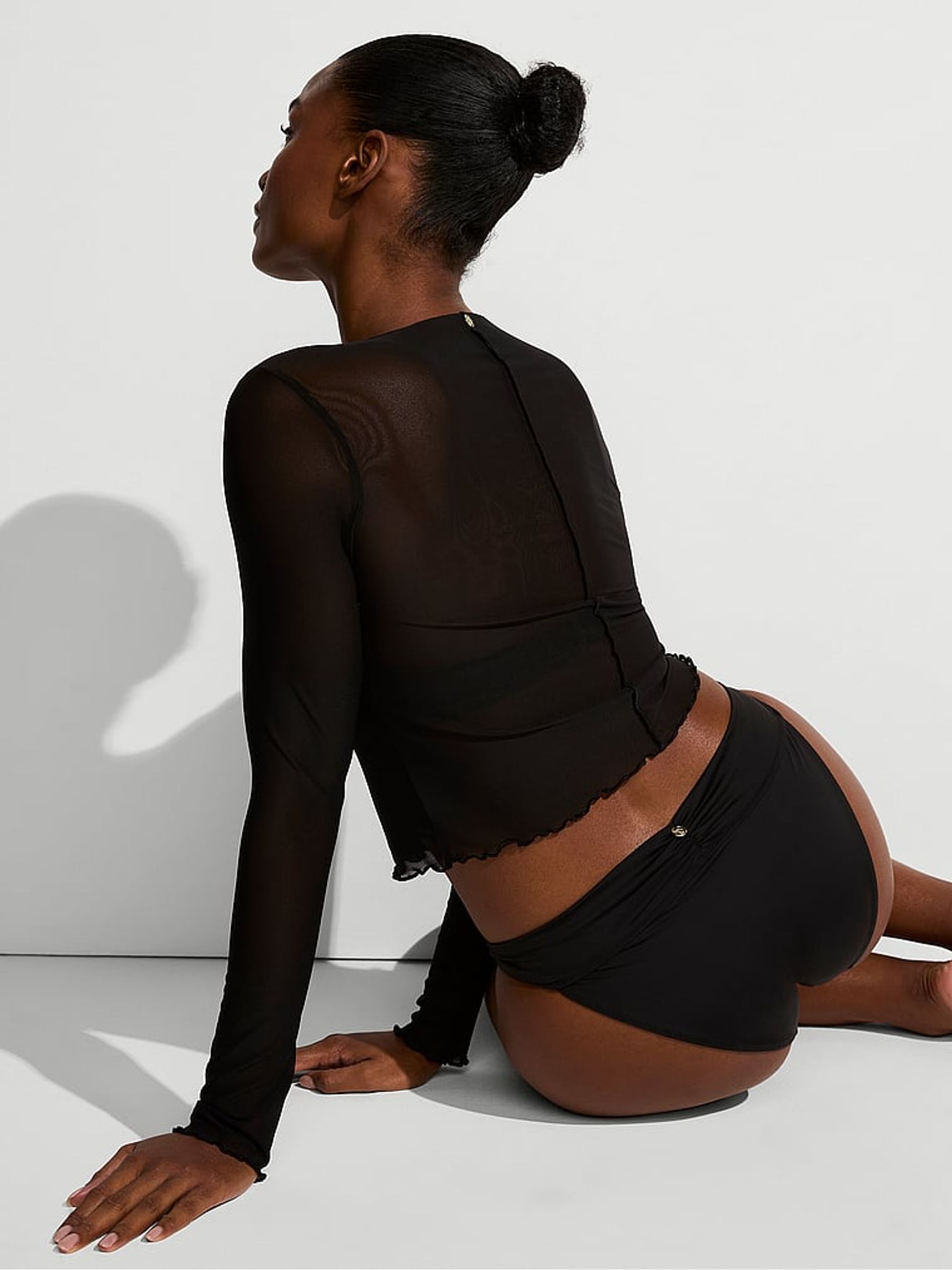 Black Mesh Long Sleeve Cover Up Top - Image 2 of 3