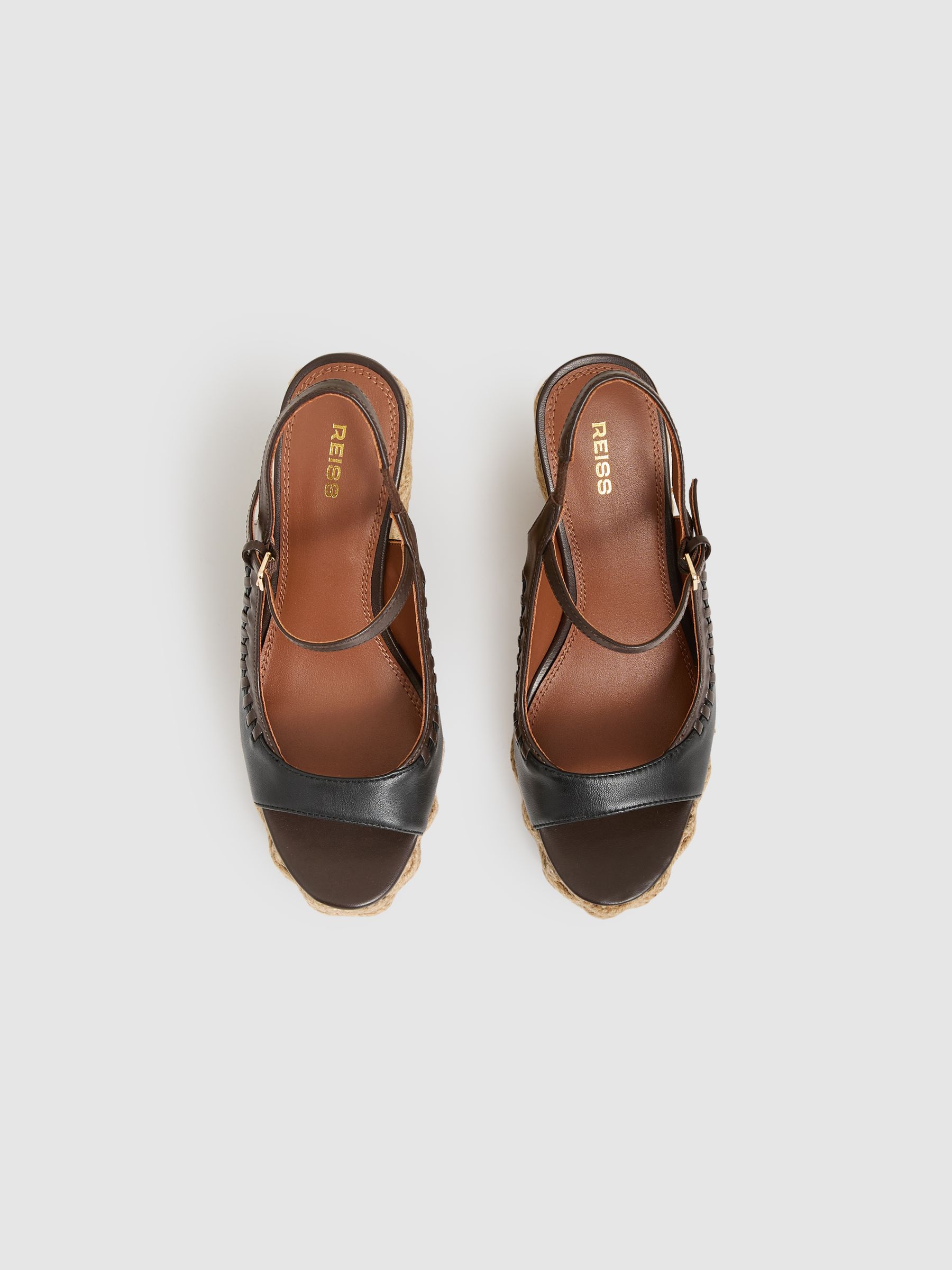 Leather Whipstitch Wedge Sandals in Chocolate/Black - image 2