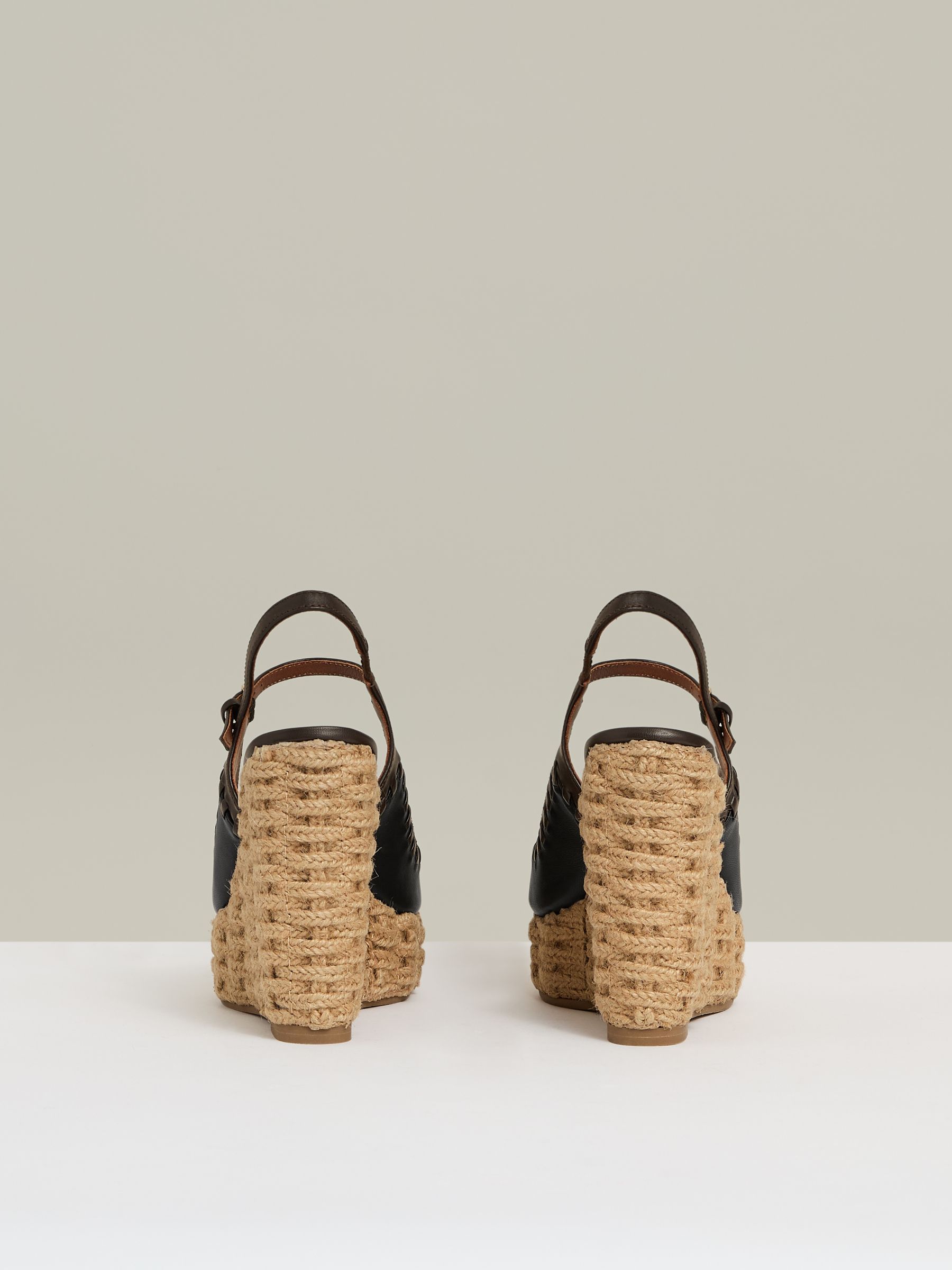 Leather Whipstitch Wedge Sandals in Chocolate/Black - image 3