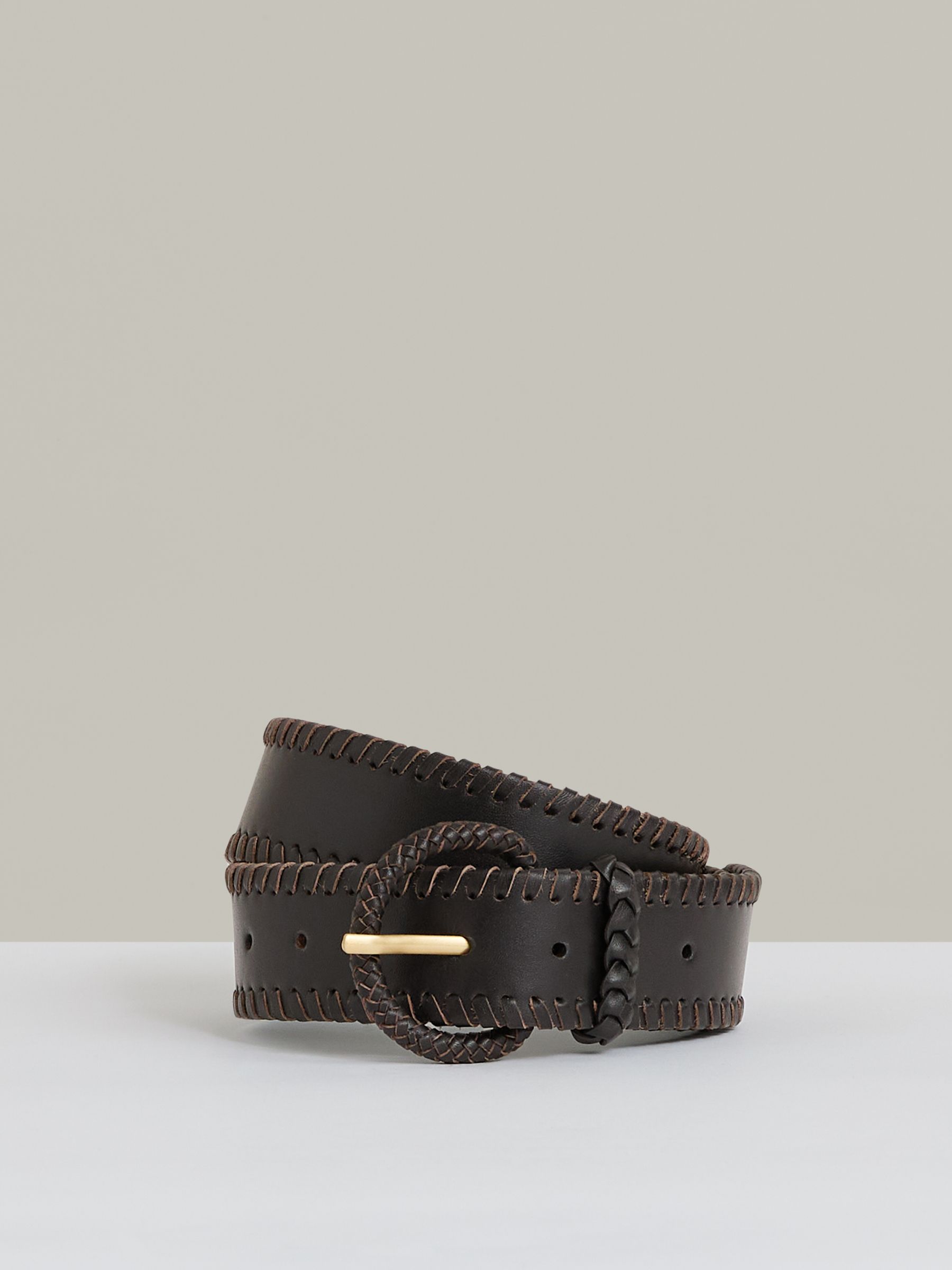 Leather Whipstitch Belt in Chocolate - Image 1 of 4
