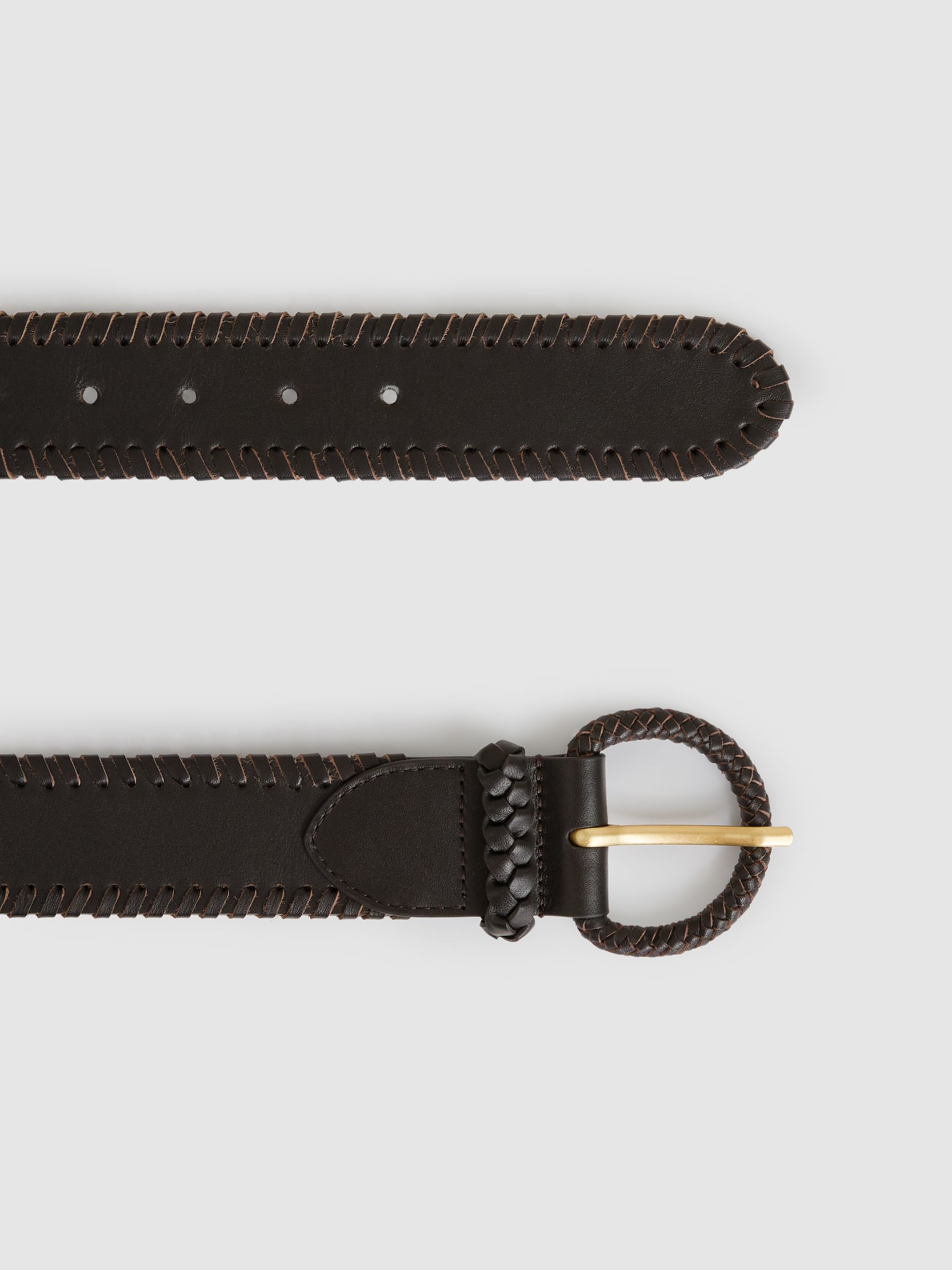 Leather Whipstitch Belt in Chocolate - Image 3 of 4