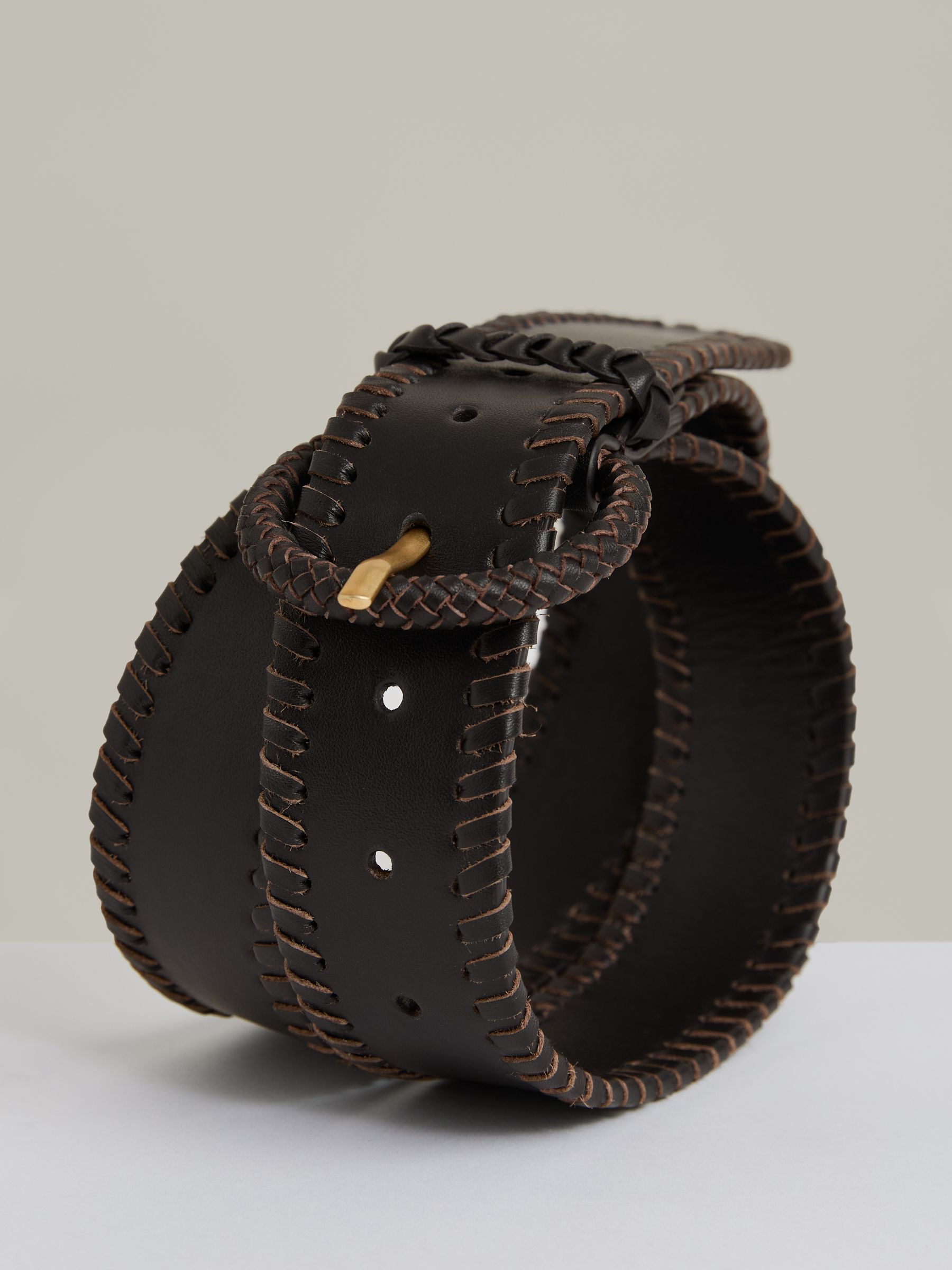 Leather Whipstitch Belt in Chocolate - Image 4 of 4