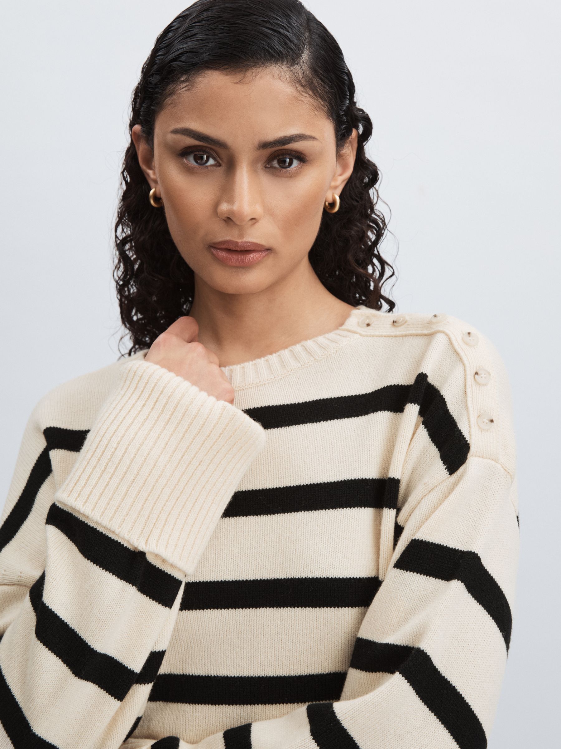 Paige Wool Blend White Jumper in White Stripes - Image 3 of 5