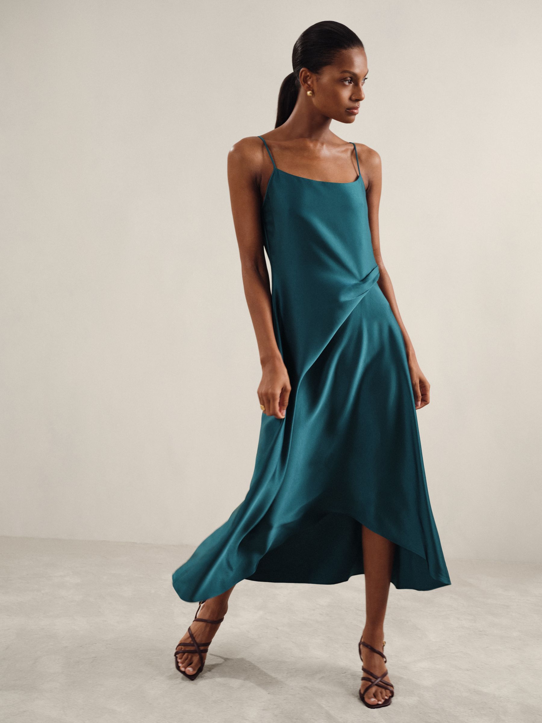 Petite Satin Drape-Detail Slip Dress in Teal - image 5