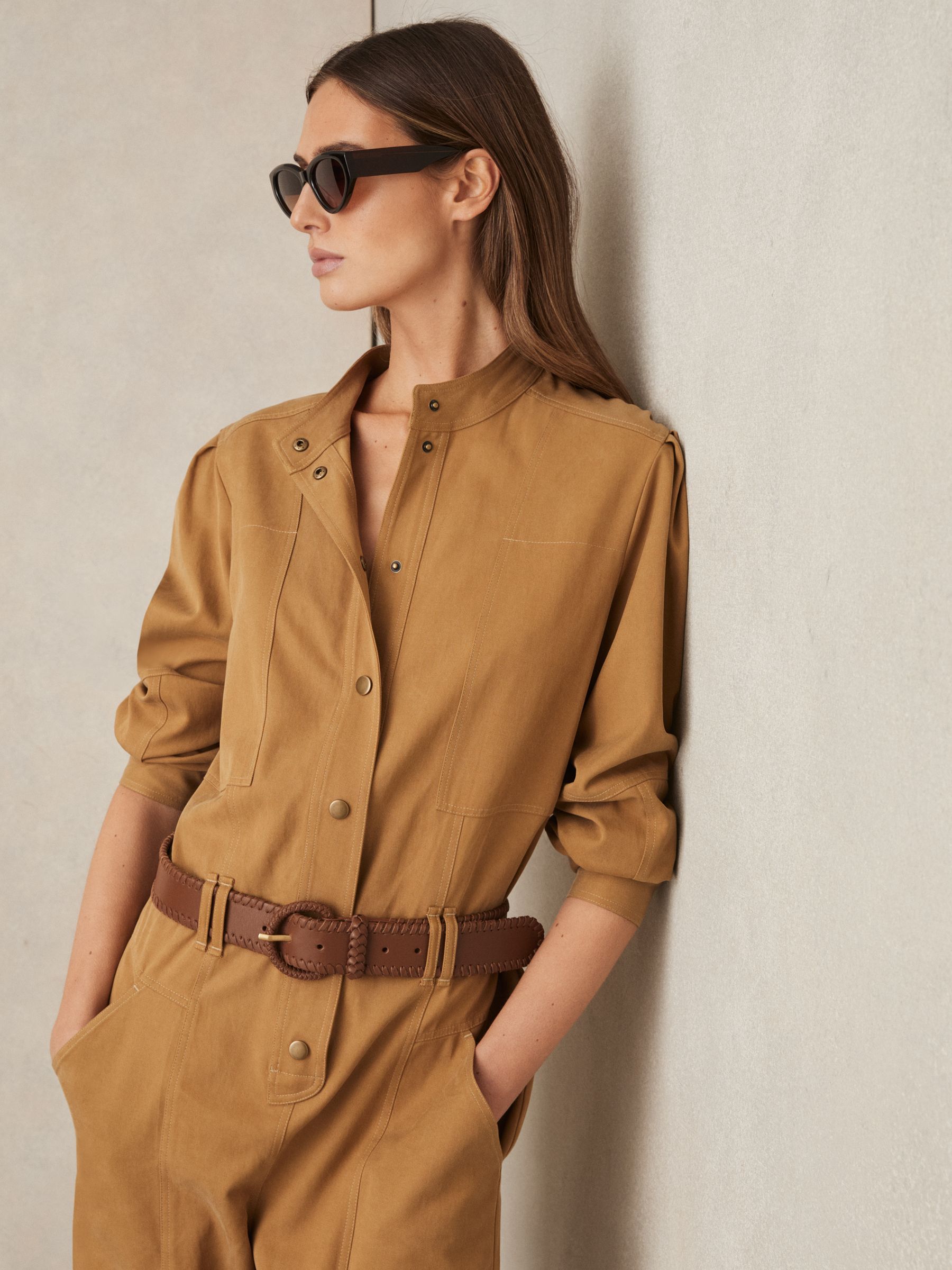 Leather Whipstitch Belt in Tan - Image 2 of 4