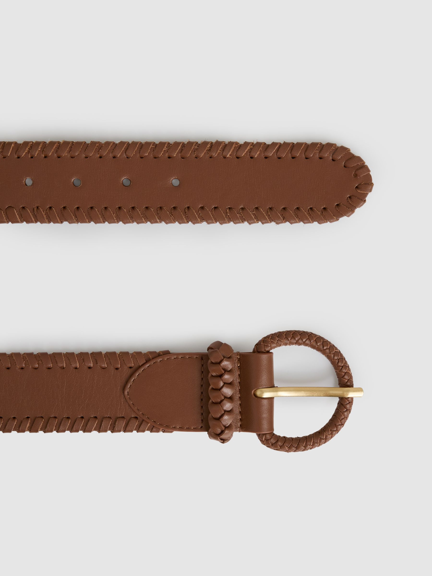 Leather Whipstitch Belt in Tan - Image 3 of 4
