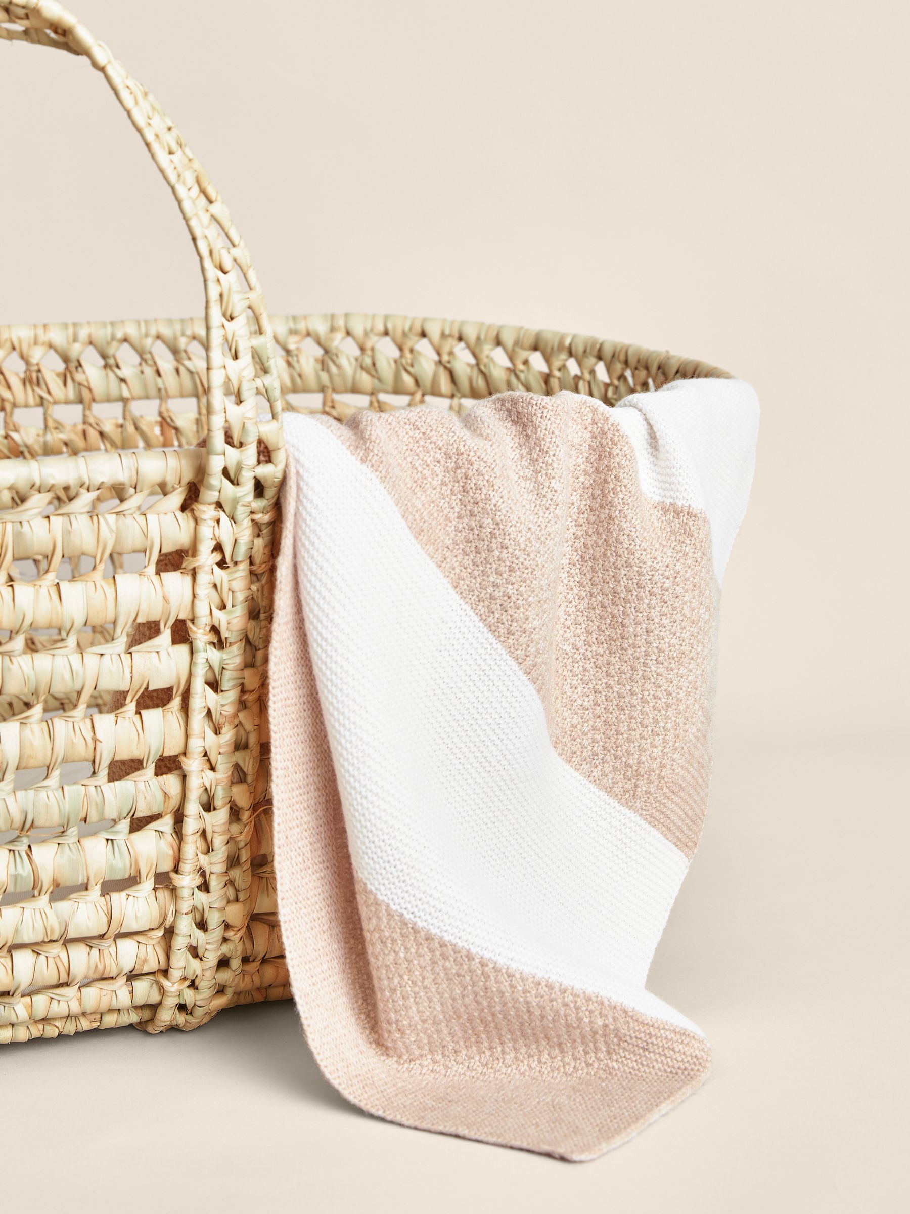 Wool-Cashmere Knitted Stripe Blanket in Neutral - Image 1 of 5 Wool-Cashmere Knitted Stripe Blanket in Neutral - Image 1 of 5
