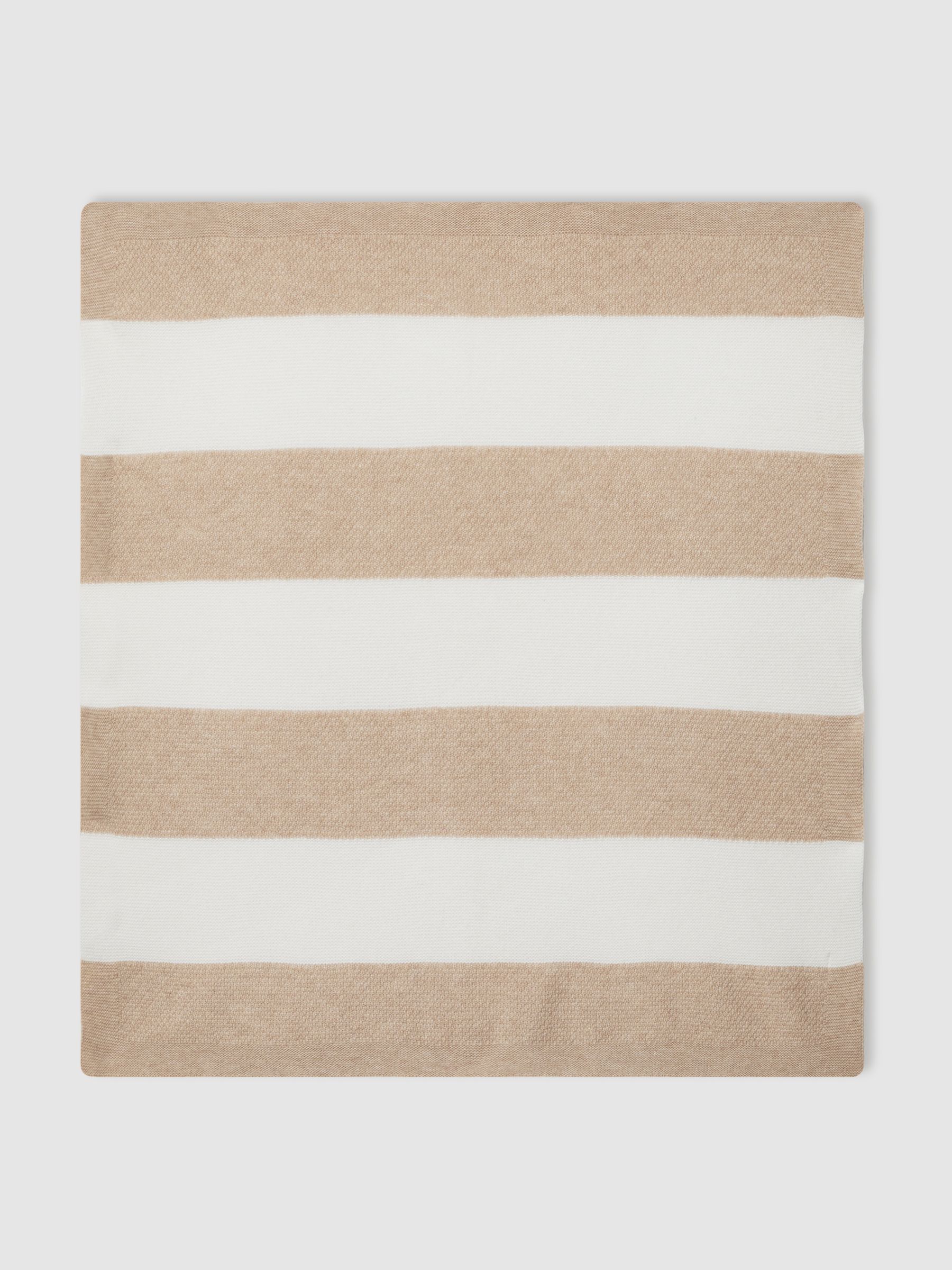 Wool-Cashmere Knitted Stripe Blanket in Neutral - Image 3 of 5