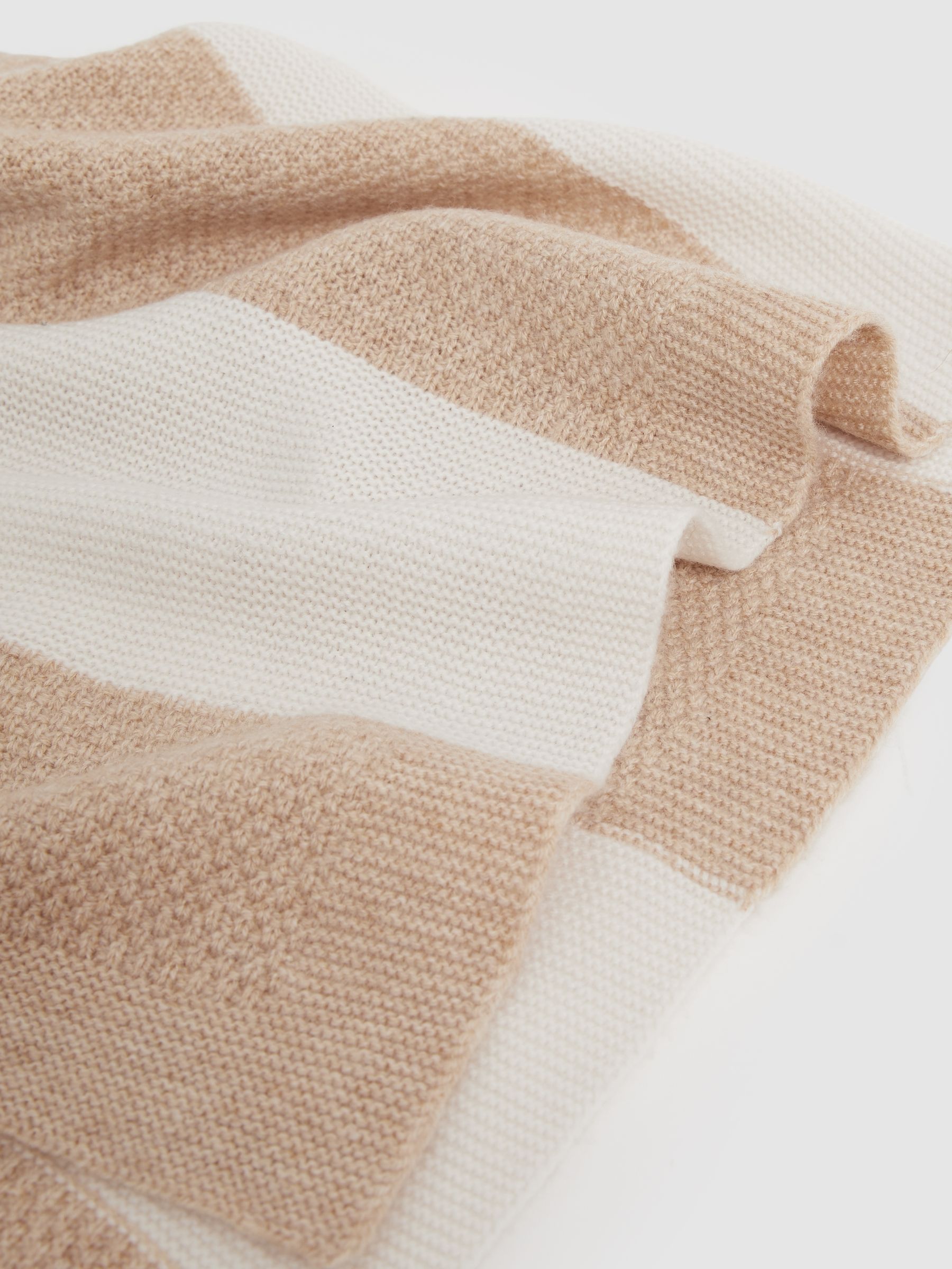 Wool-Cashmere Knitted Stripe Blanket in Neutral - Image 5 of 5