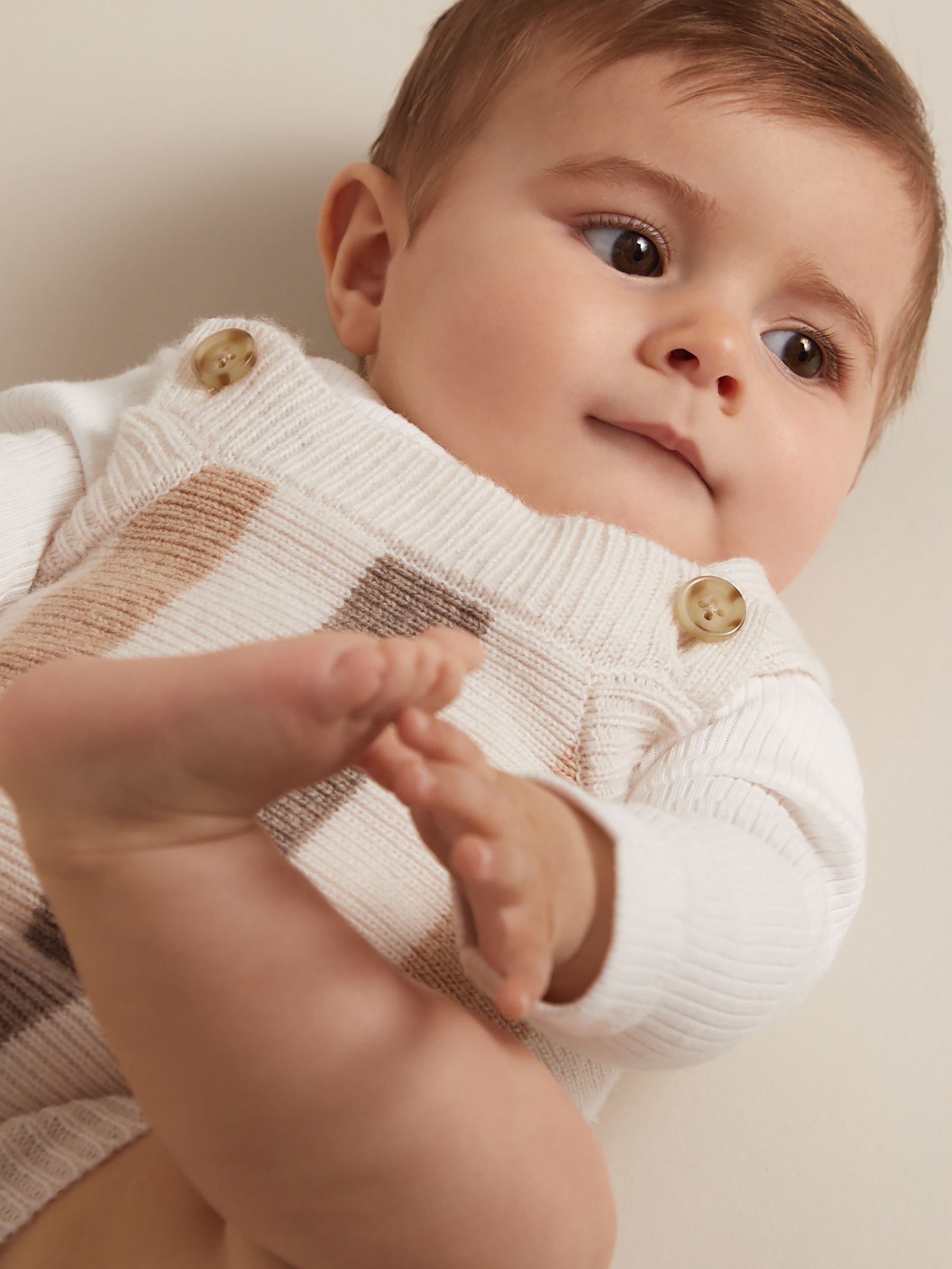Wool-Cashmere Stripe Romper Set in Neutral - Image 1 of 3