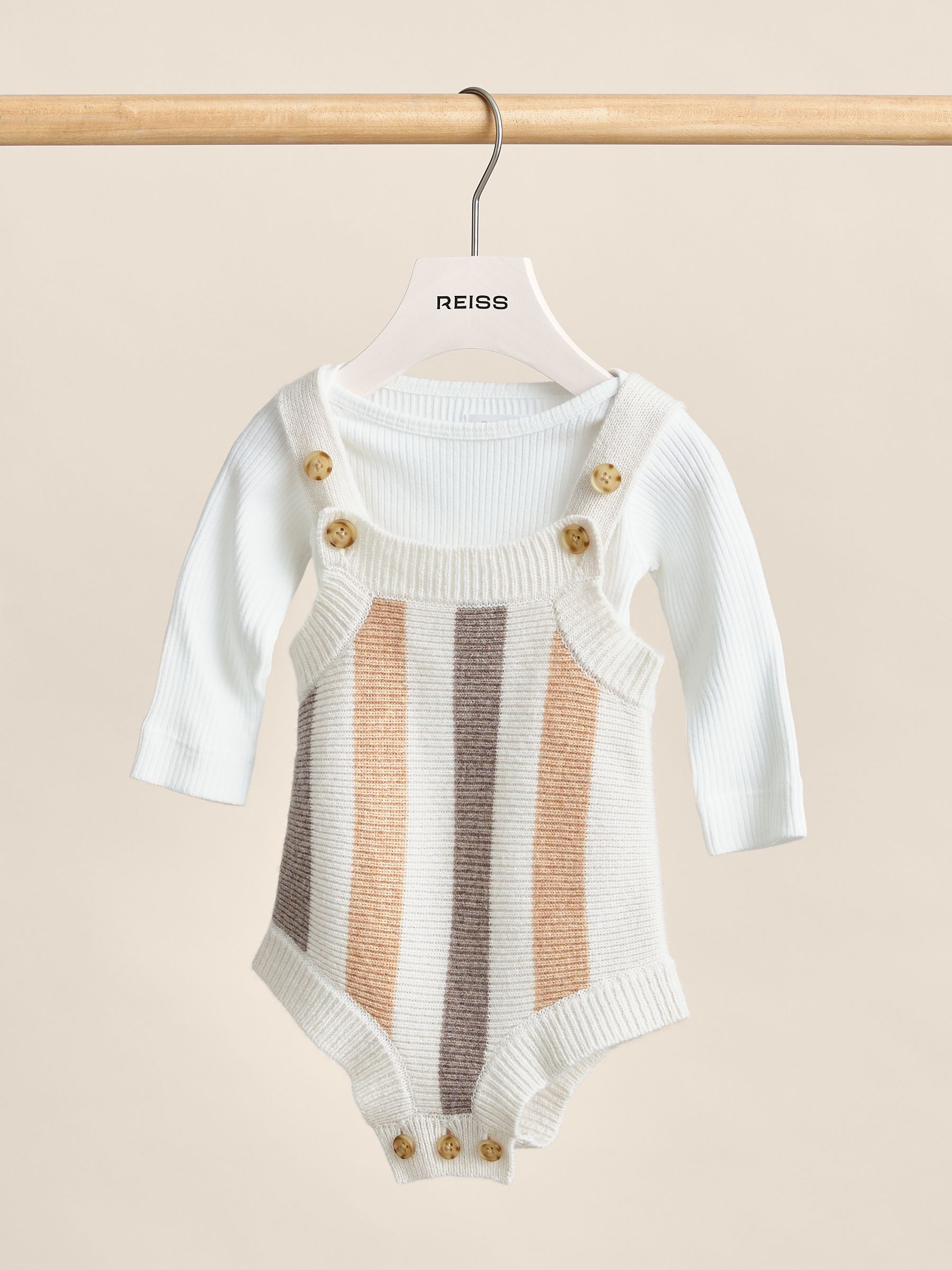 Wool-Cashmere Stripe Romper Set in Neutral - Image 2 of 3