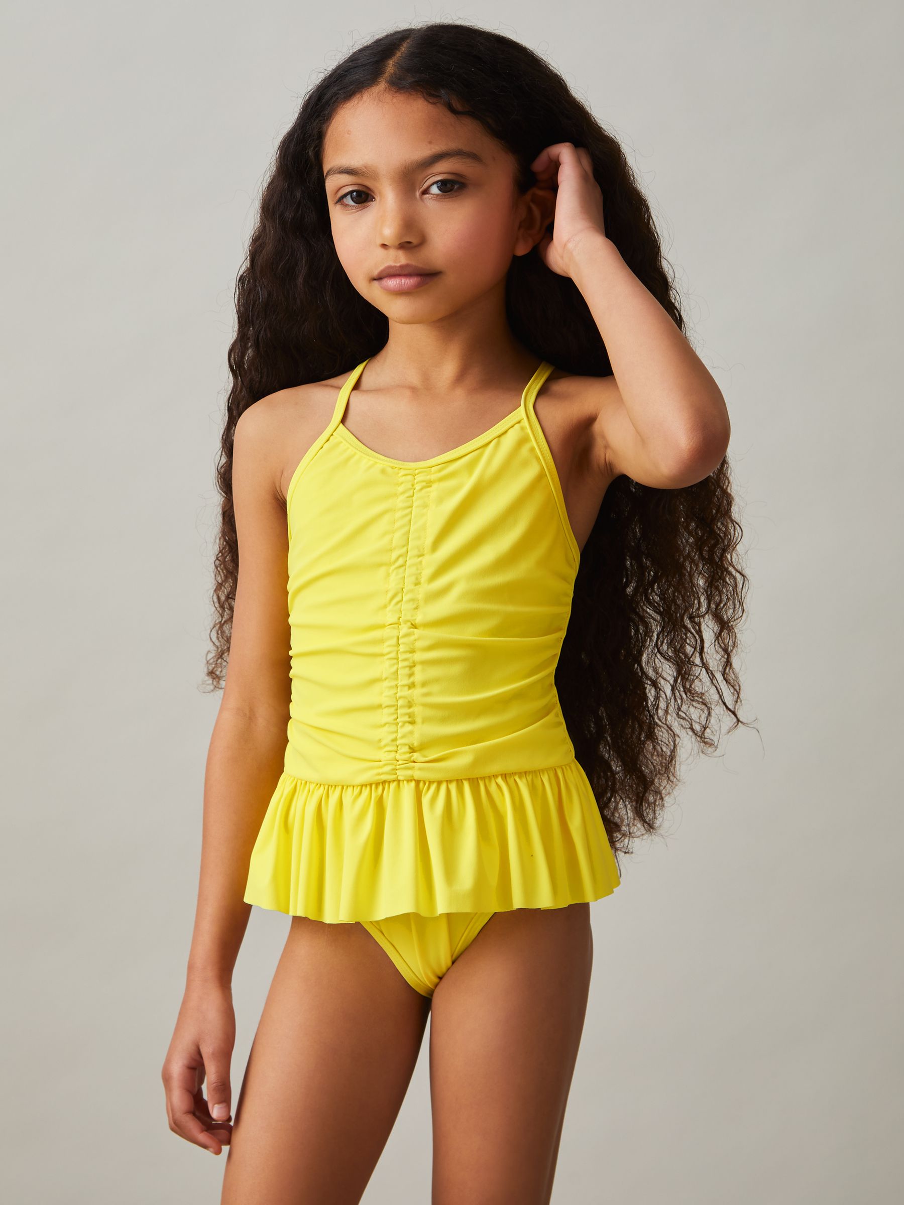 4-9 yrs Ruched Ruffle Swimsuit in Yellow - Image 1 of 4 4-9 yrs Ruched Ruffle Swimsuit in Yellow - Image 1 of 4