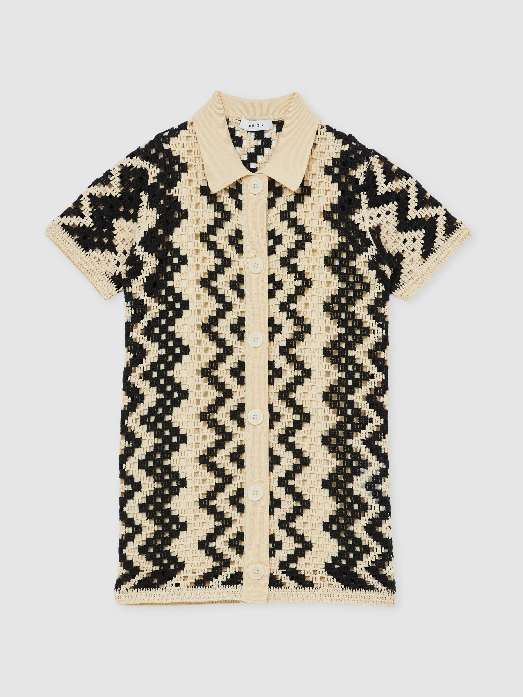Cotton-Blend Patterned Crochet Dress in Ecru - Image 2 of 4