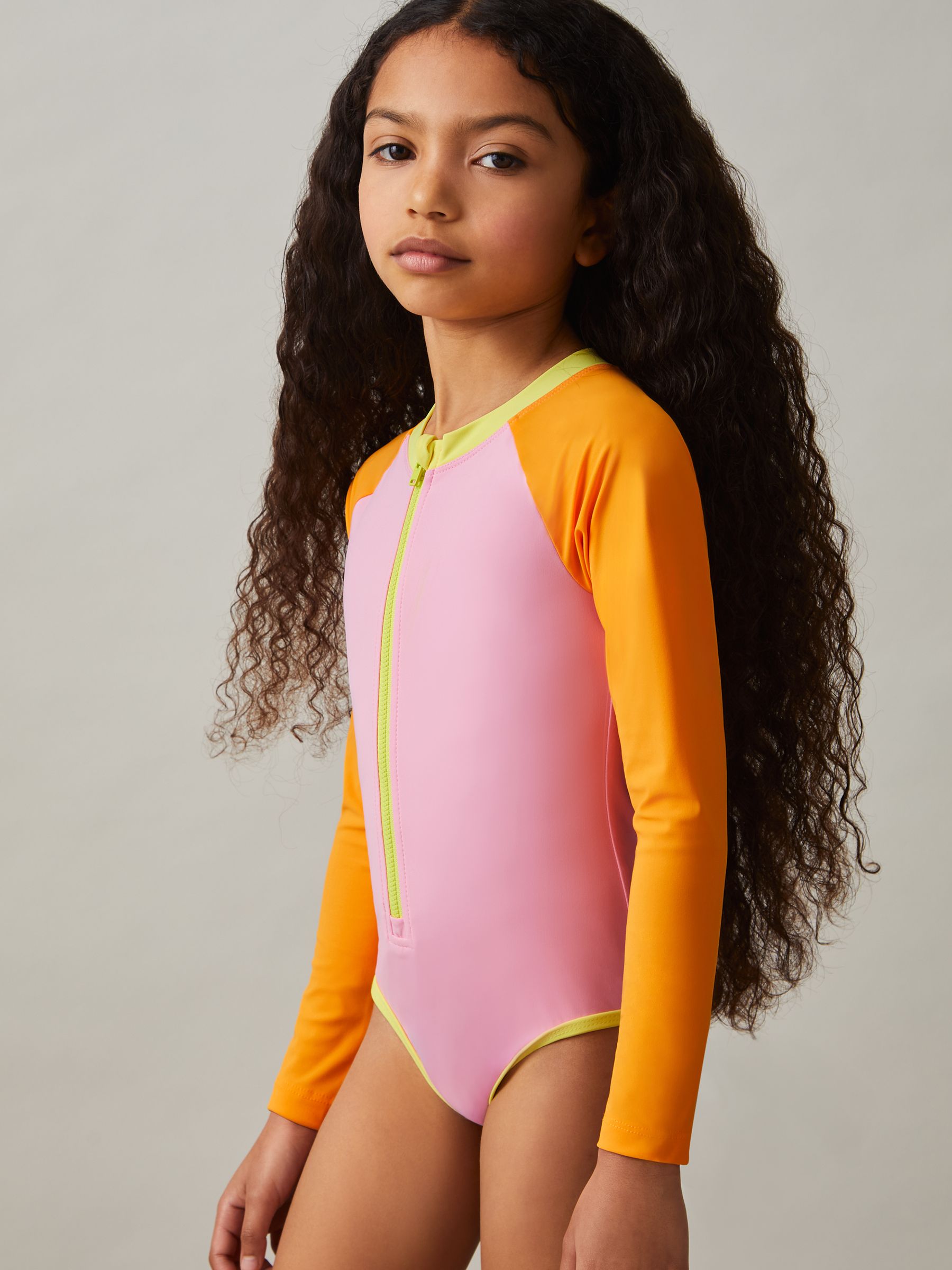 4-9 yrs Colour-Block Long-Sleeve Swimsuit in Multi - Image 1 of 4