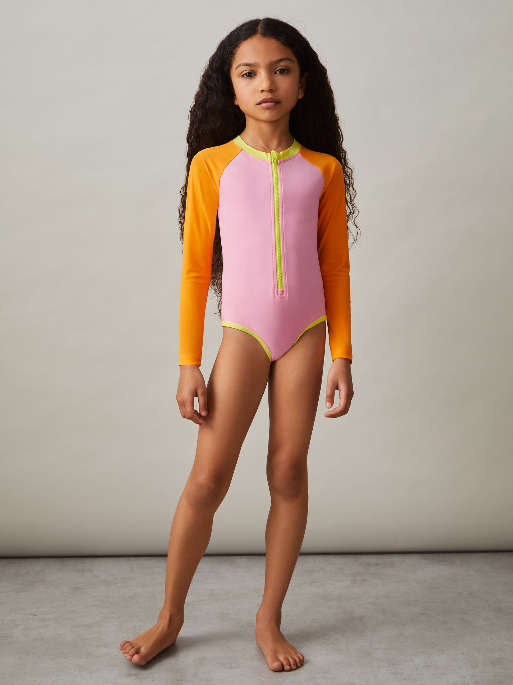 4-9 yrs Colour-Block Long-Sleeve Swimsuit in Multi - Image 3 of 4