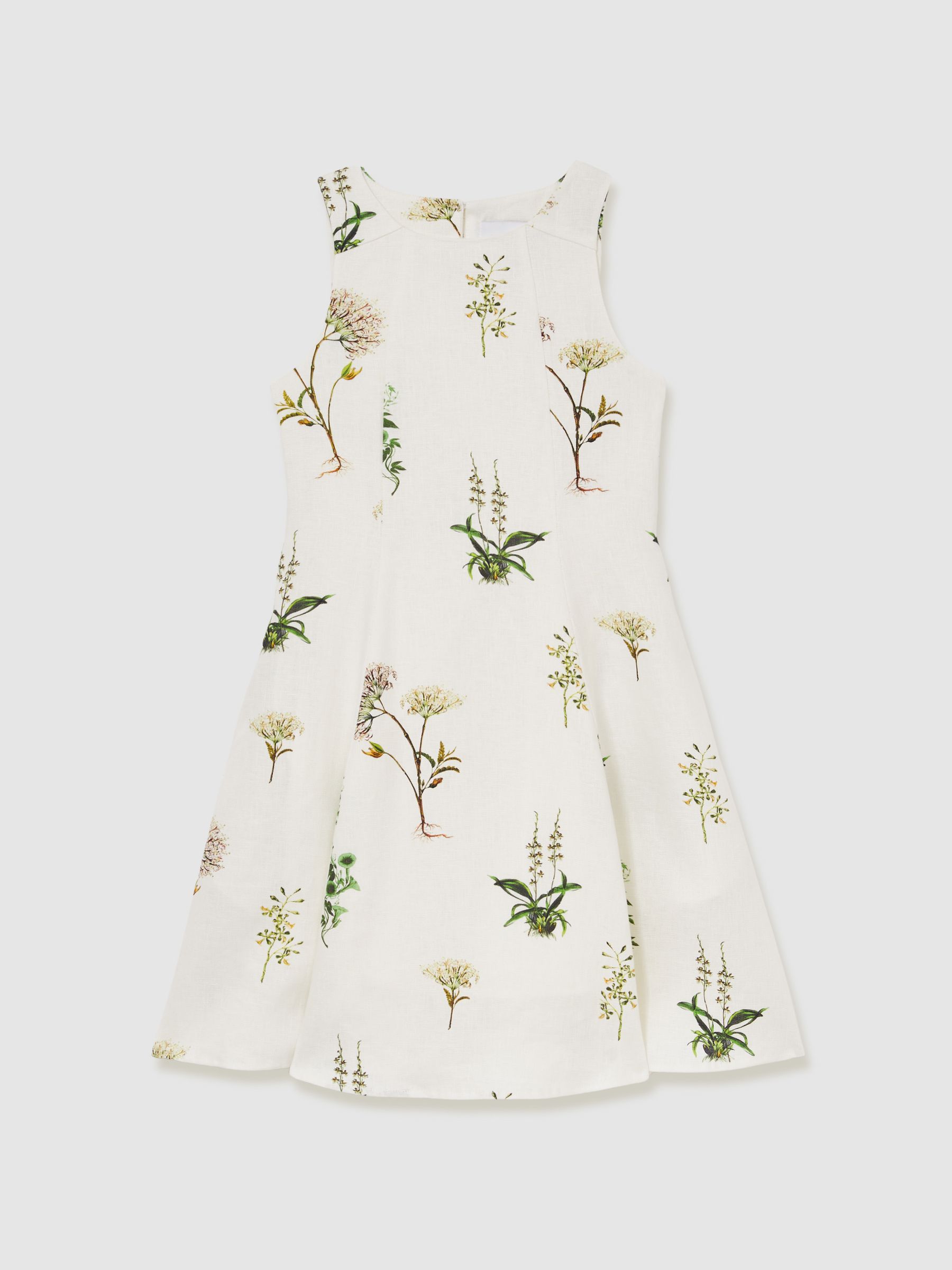 9-13 yrs Reiss | NYBG Linen Floral Flared Dress in Ivory - Image 2 of 6
